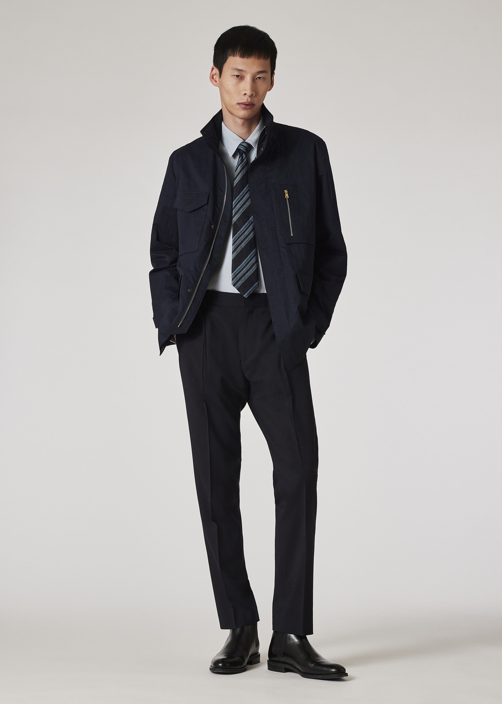 ジャケット・アウター Paul Smith NYLON MILITARY COAT Men's Navy Nylon-Blend Water Resistant Field Jacket