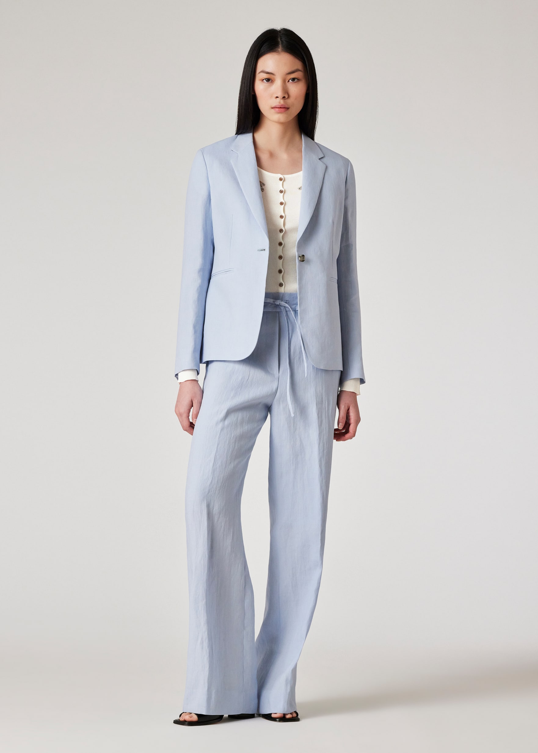 Women's Pale Blue Linen One-Button Blazer