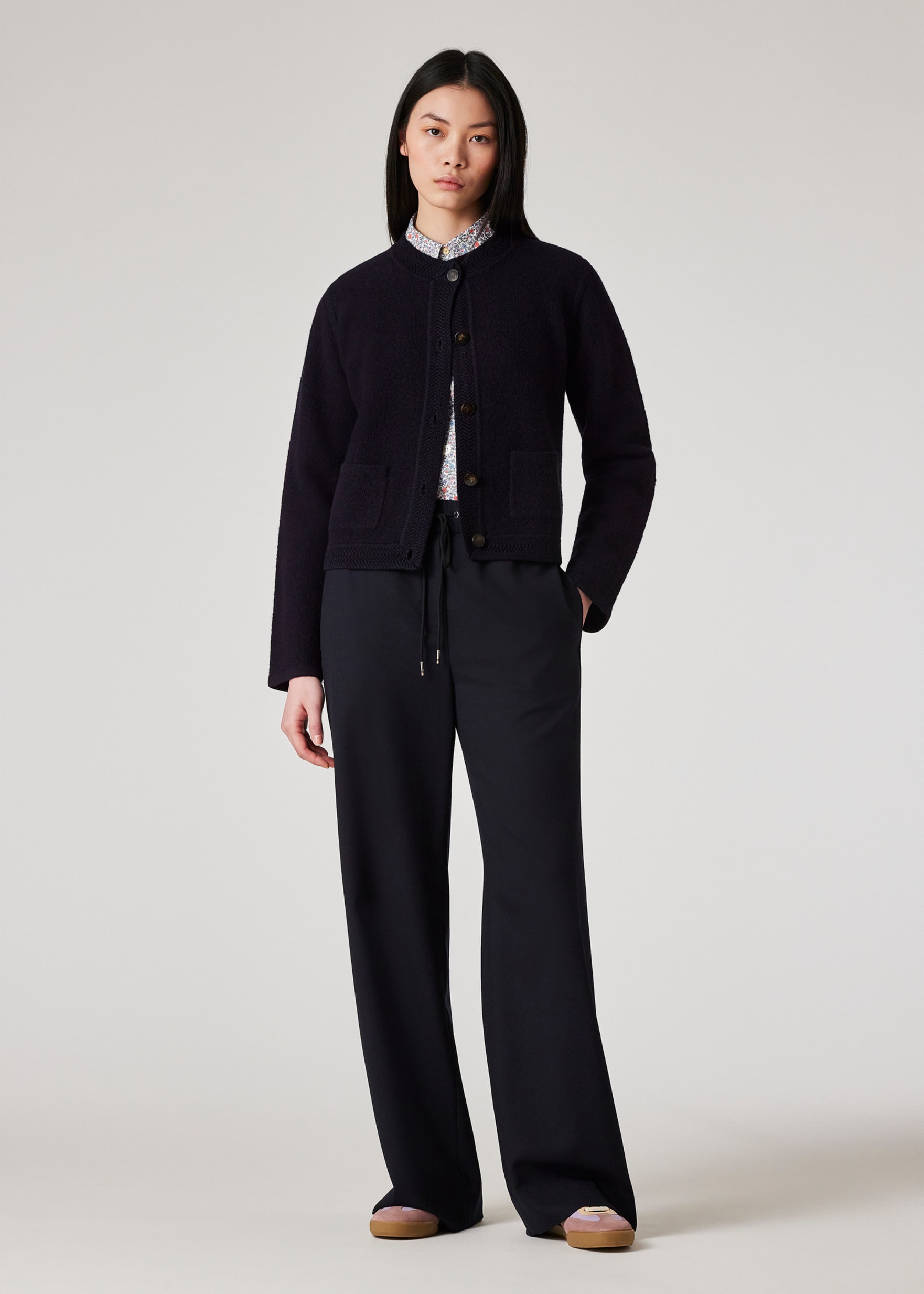 Model View - Women's Tailored-Fit Blue 'Liberty Floral' Print Shirt Paul Smith