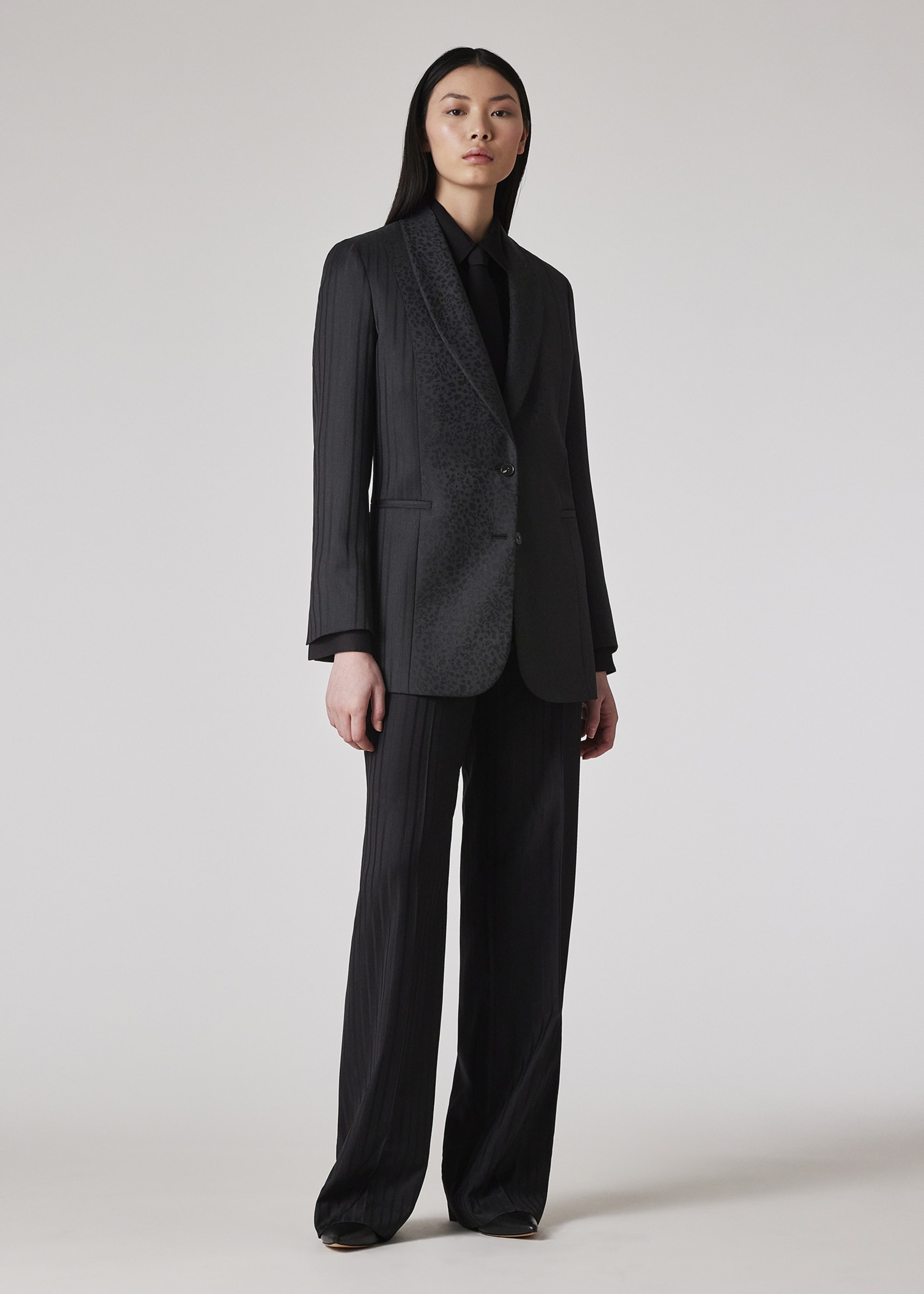 Model View - Women's Charcoal 'Leopard Jacquard' Wide-Leg Trousers Paul Smith