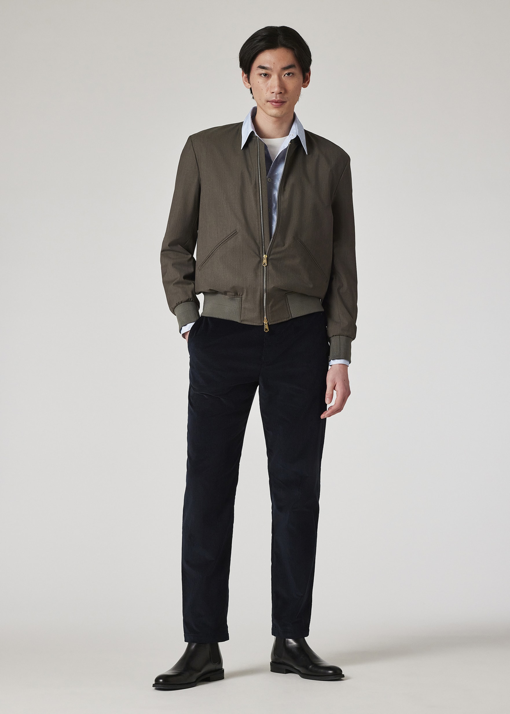 Model view - Navy Cotton Corduroy Trousers Paul Smith