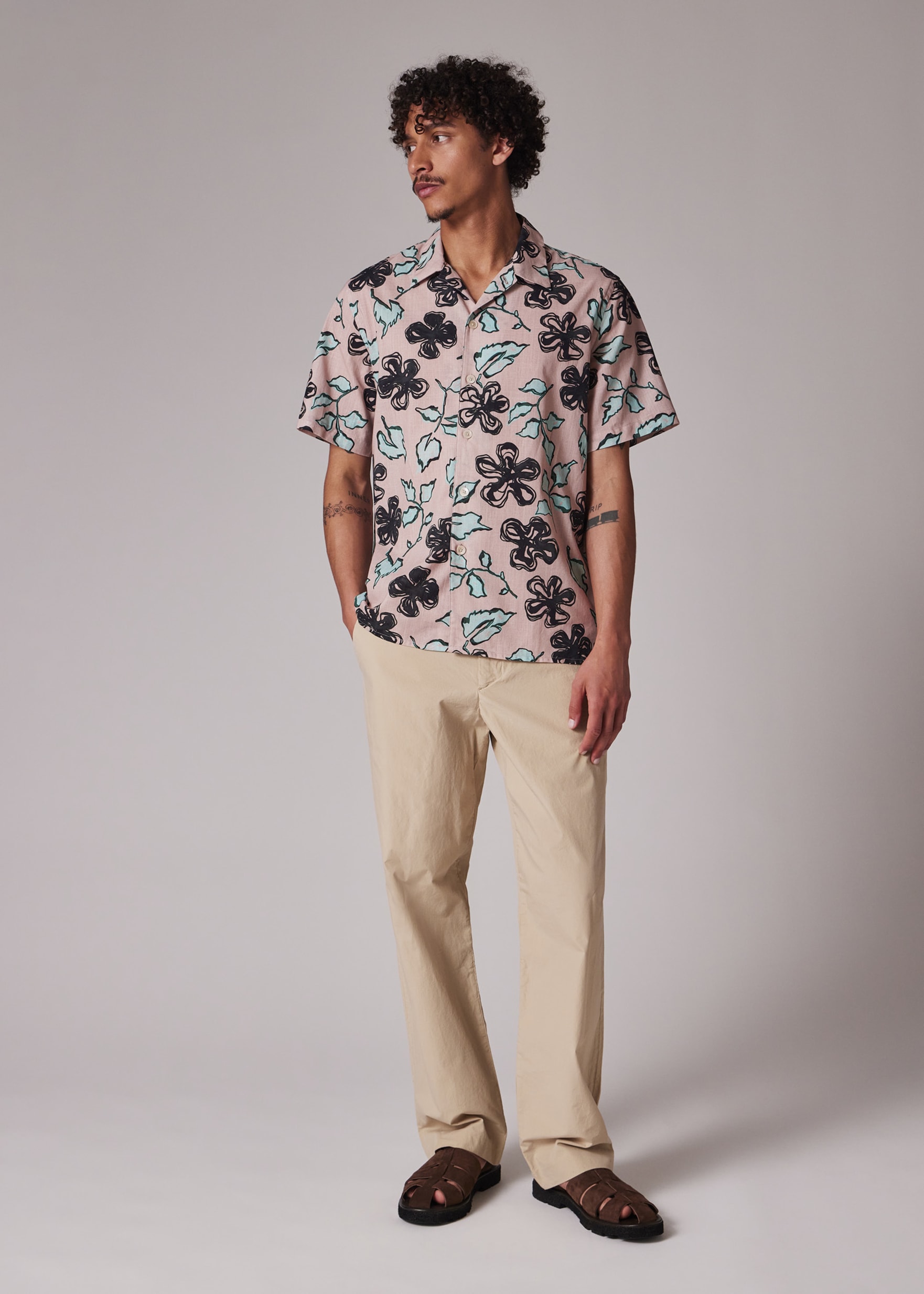 Men's Pale Pink 'Yukka' Print Short-Sleeve Shirt