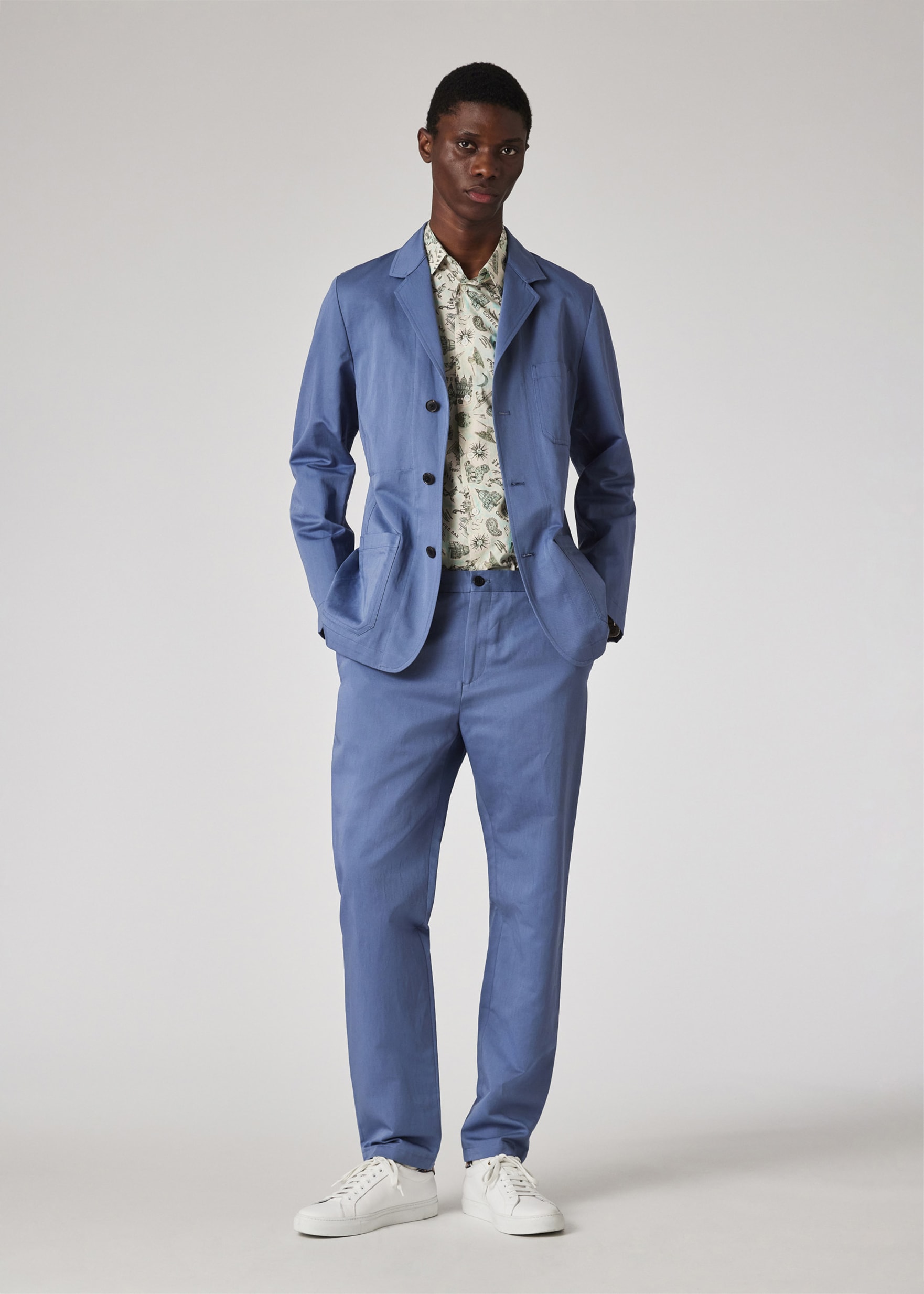 Men's Light Blue Cotton-Linen Twill Work Jacket