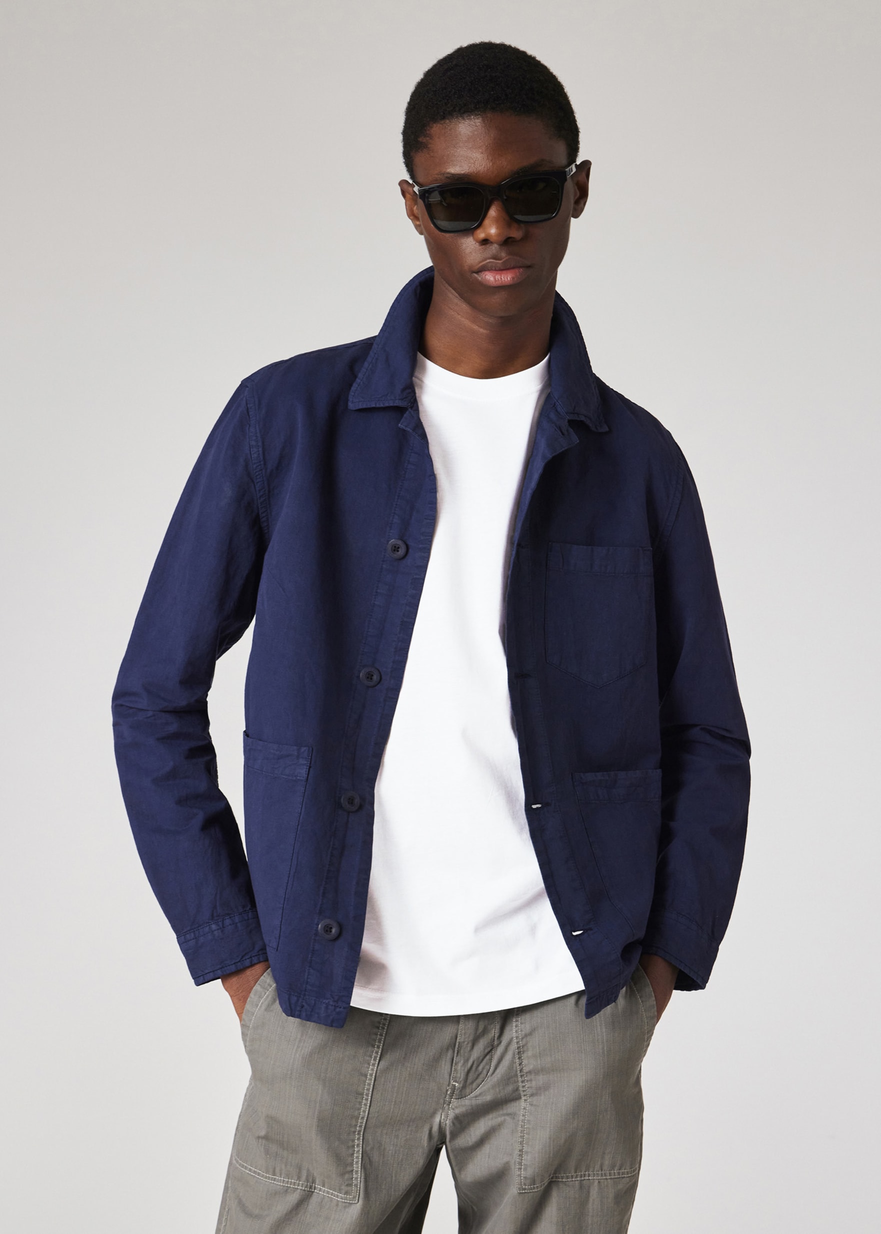 Model view - Navy Cotton-Linen Work Jacket Paul Smith
