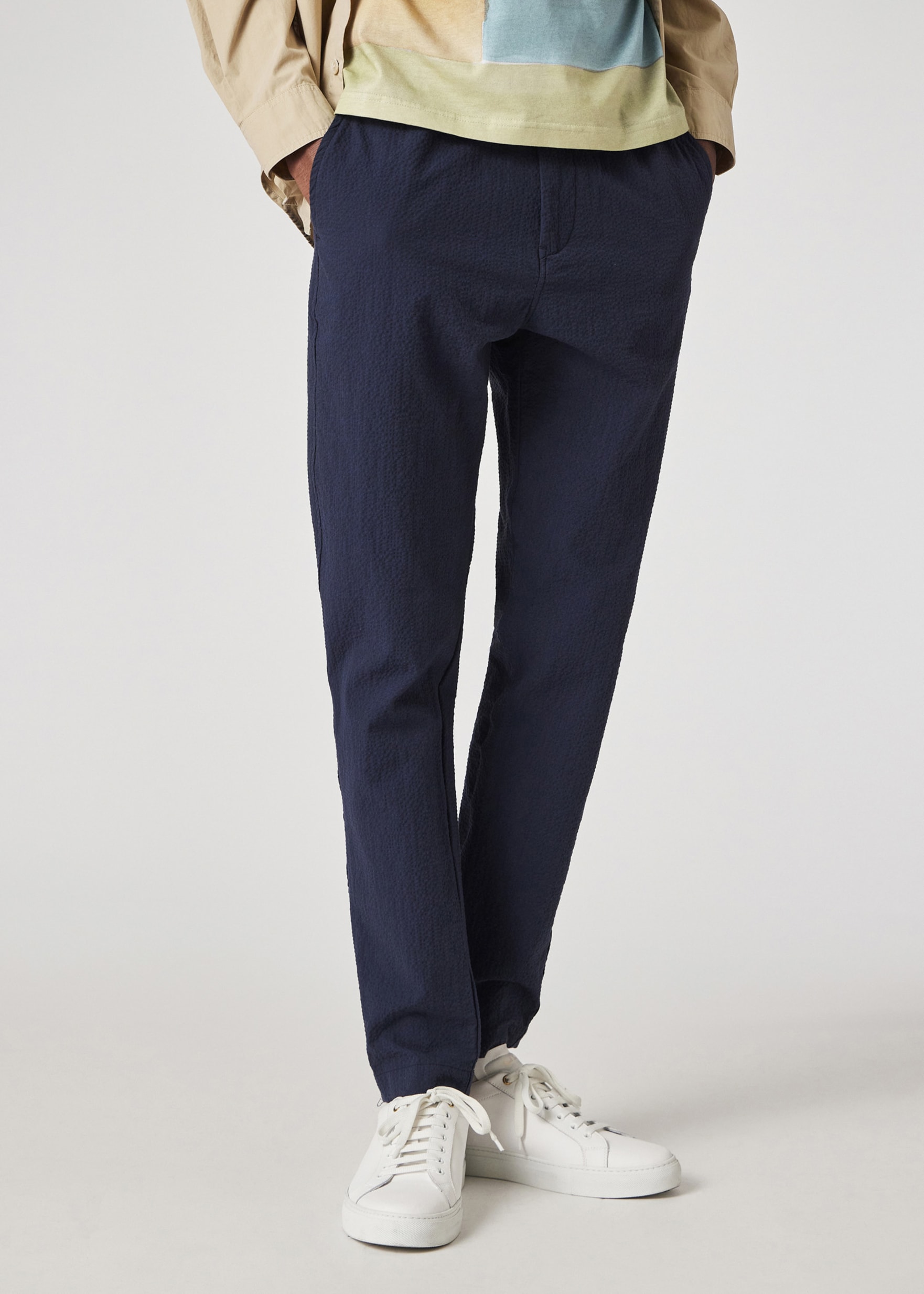 【2plan】Paul Stripe Curved Slacks Navy Stripe Signature Wrap Pants - Ottolinger – Assembly New
