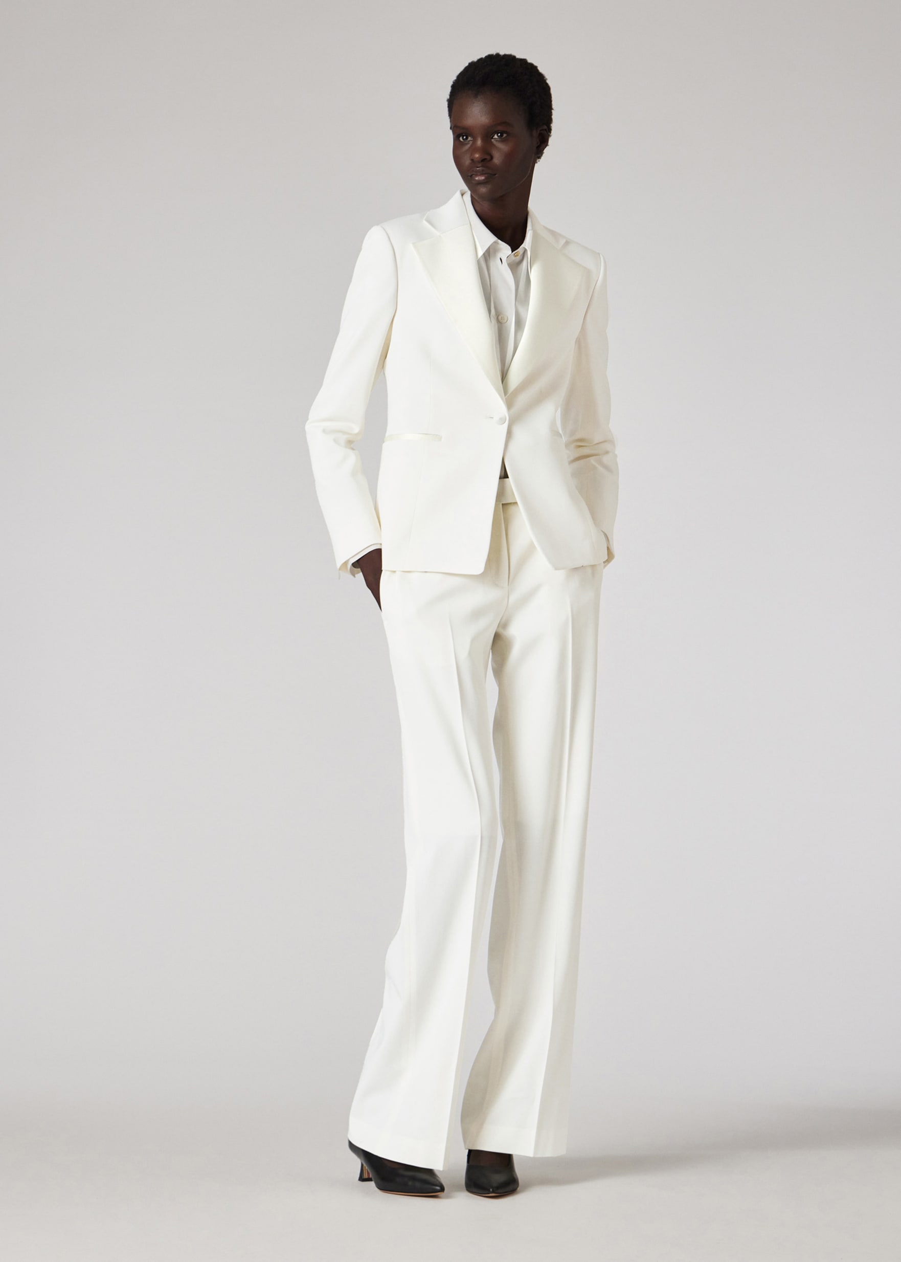 Model View - Women's Ivory Wool-Blend Wide-Leg Trousers Paul Smith