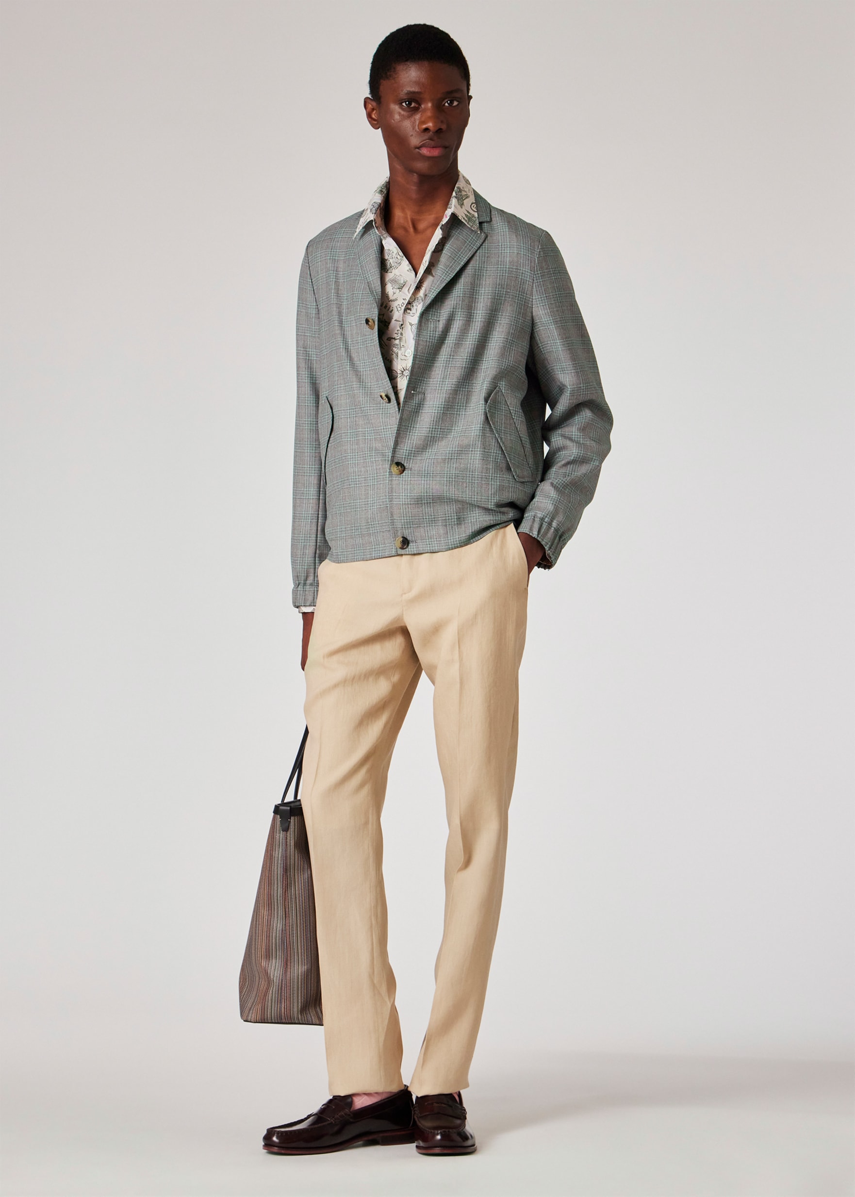 Men's Grey And Green Check Wool Blouson Jacket