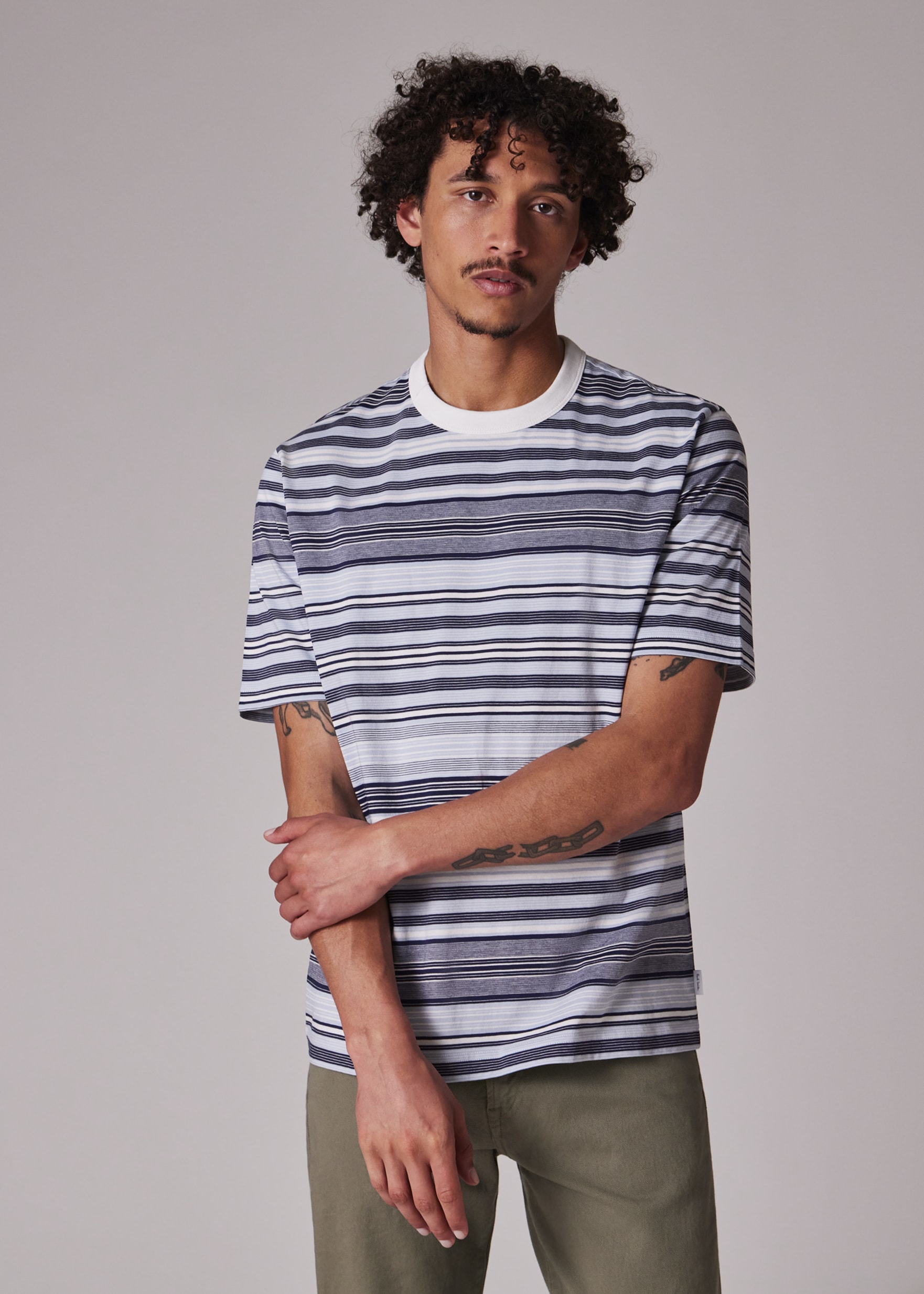 Men's Navy And White Stripe Organic-Cotton T-Shirt