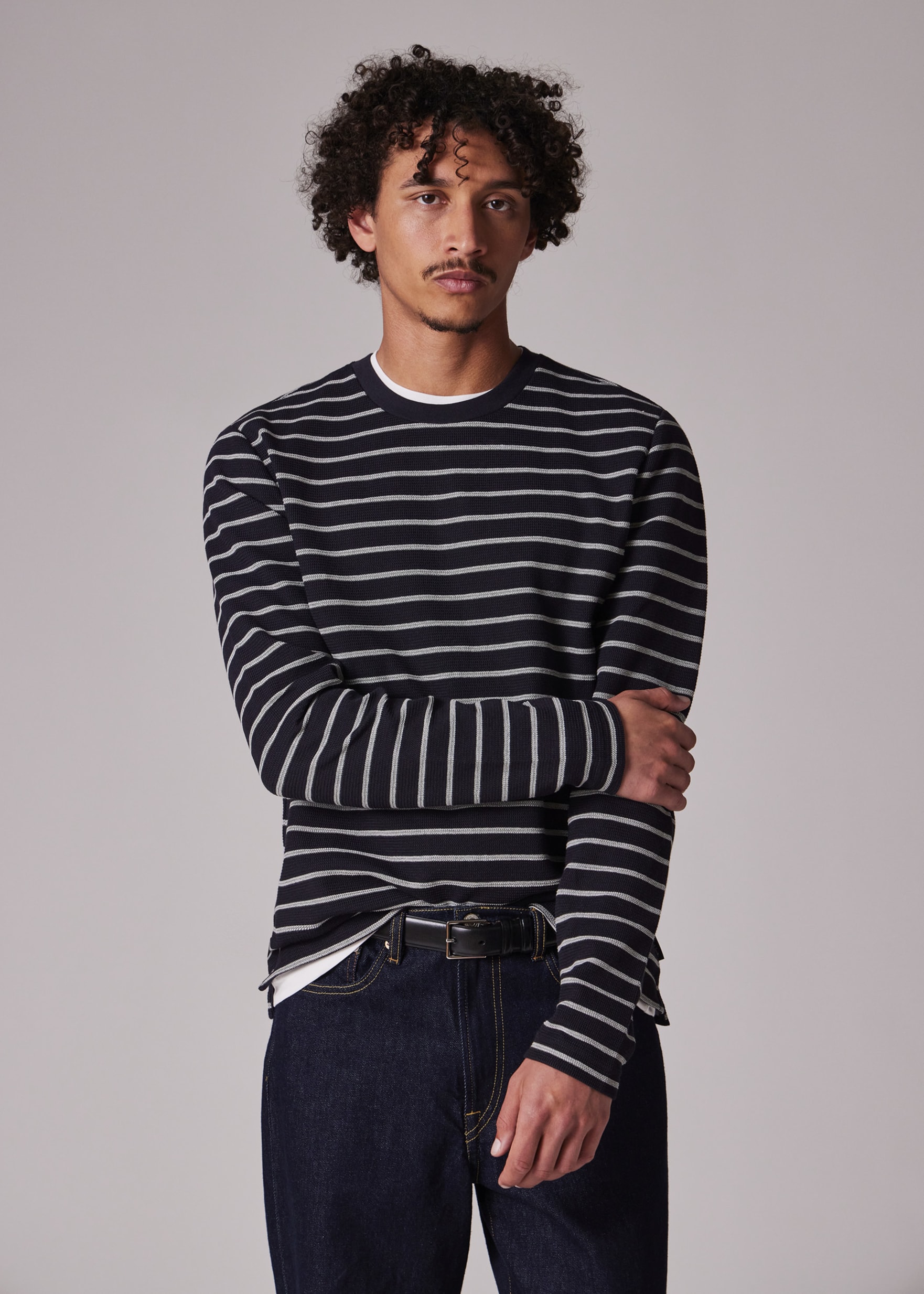 Men's Navy Textured Stripe Sweatshirt