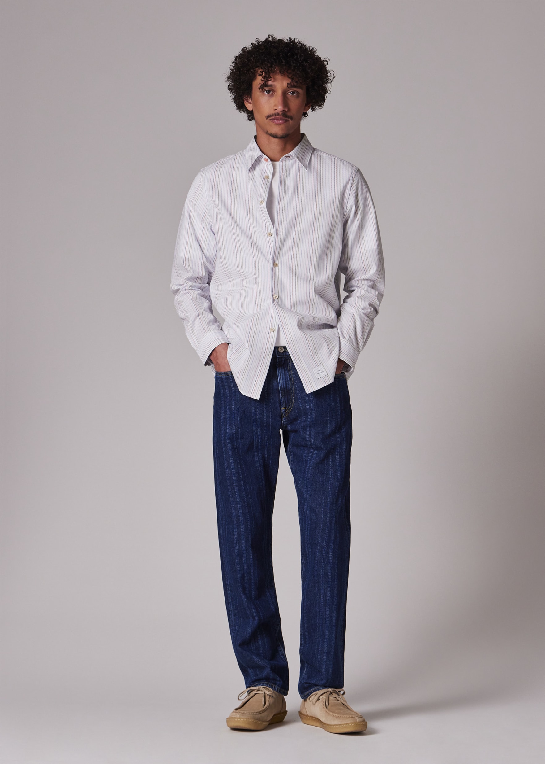 Men's White Yarn-Dyed Twisted Stripe Cotton Shirt