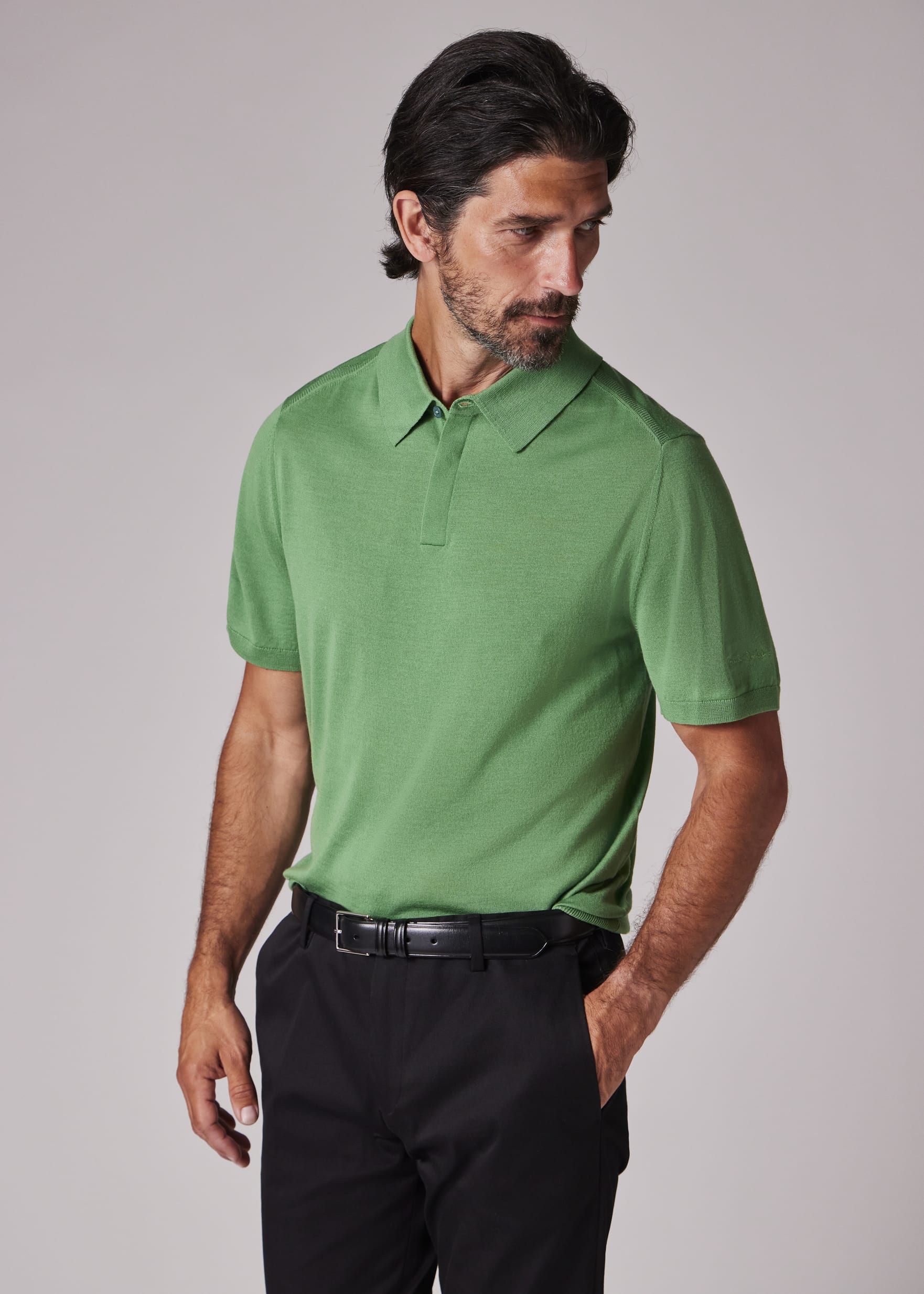Bright Green Merino Wool Short Sleeve Polo Shirt XS