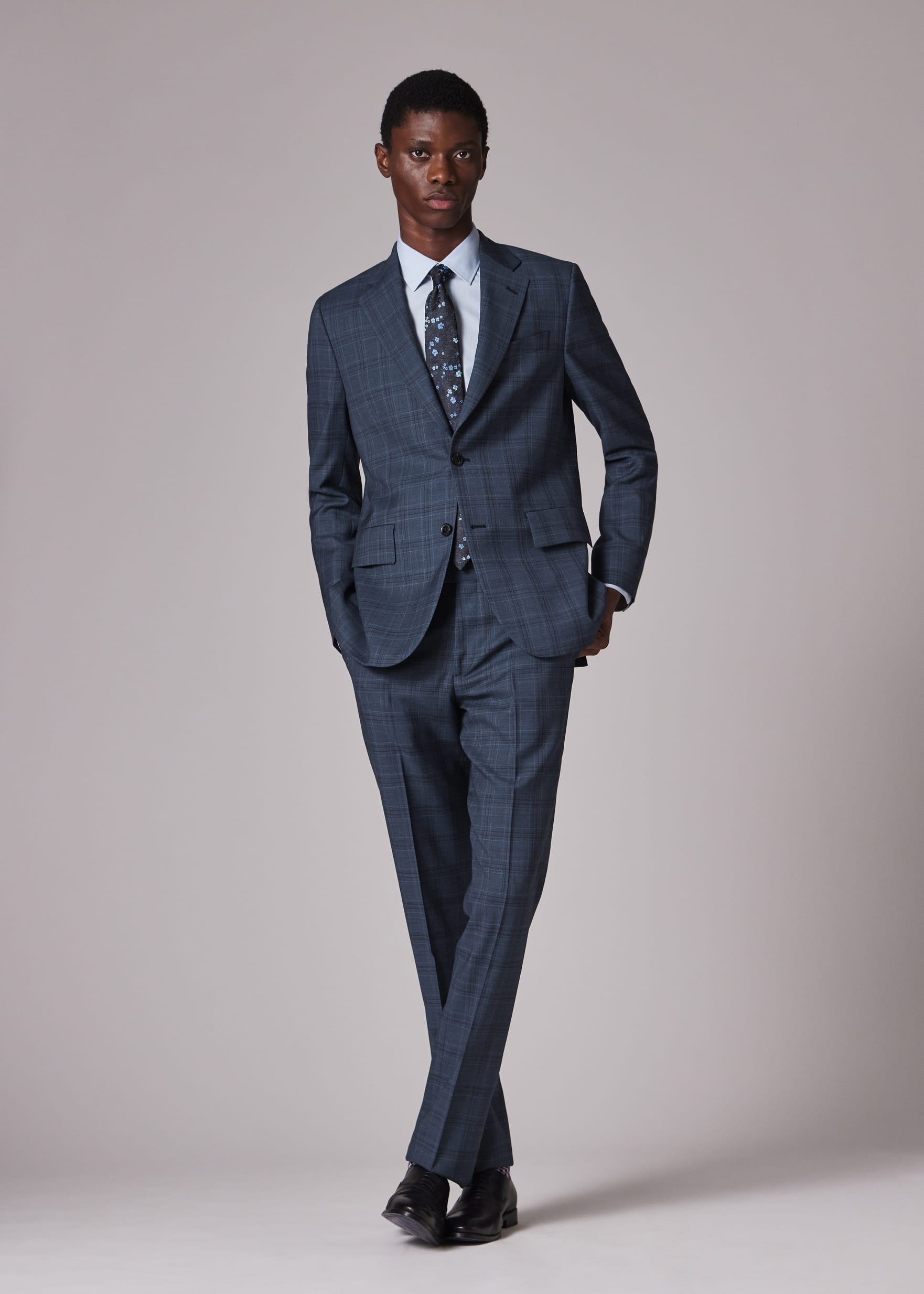Men's Dark Navy Check Wool Suit