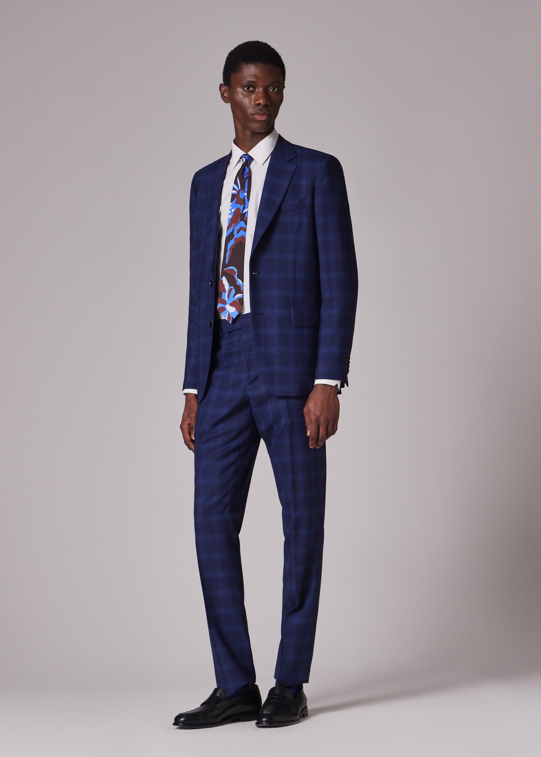 Men's Blue Check Tropical Wool Suit