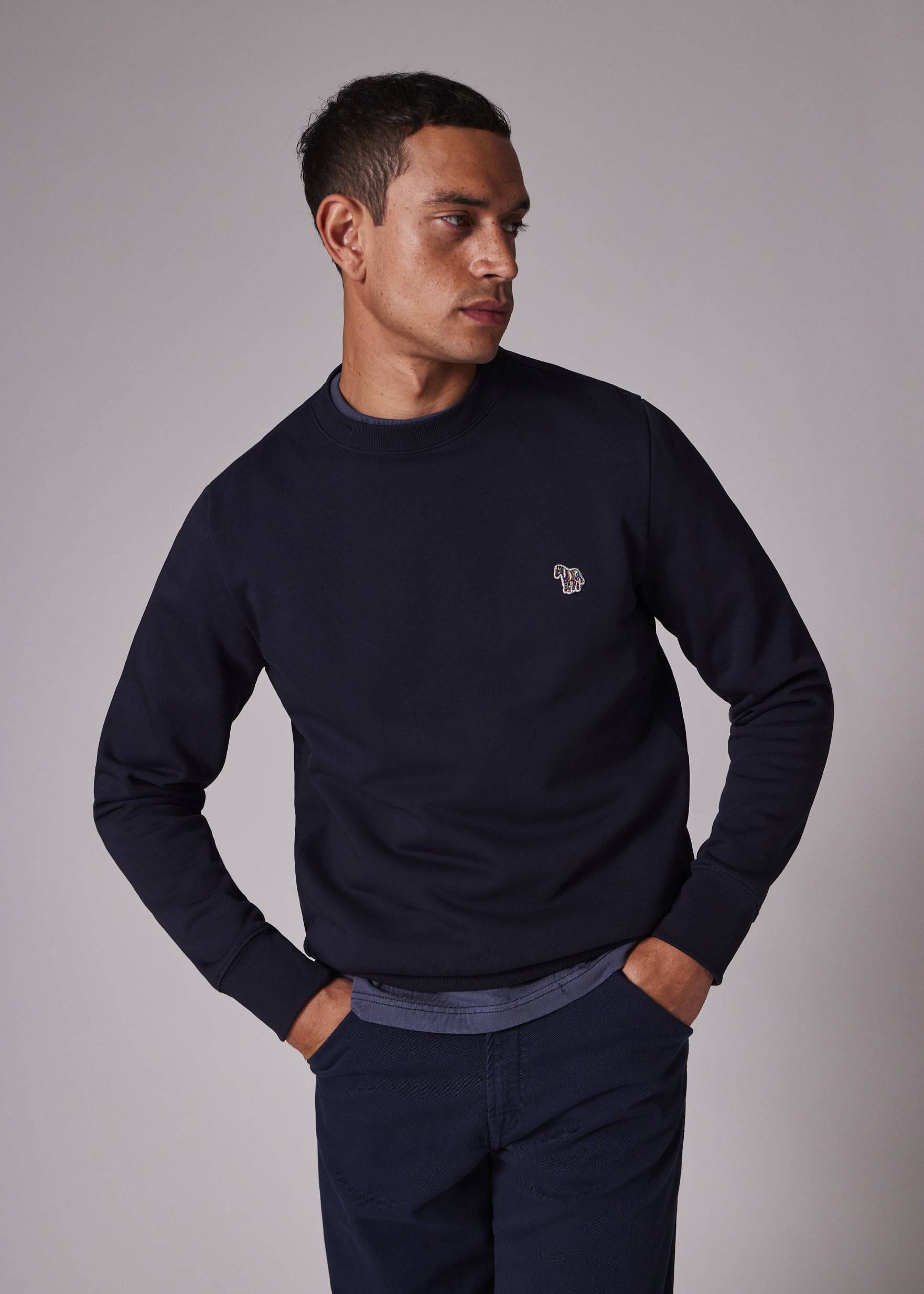 書7 Navy Blue Zebra Logo Cotton Sweatshirt