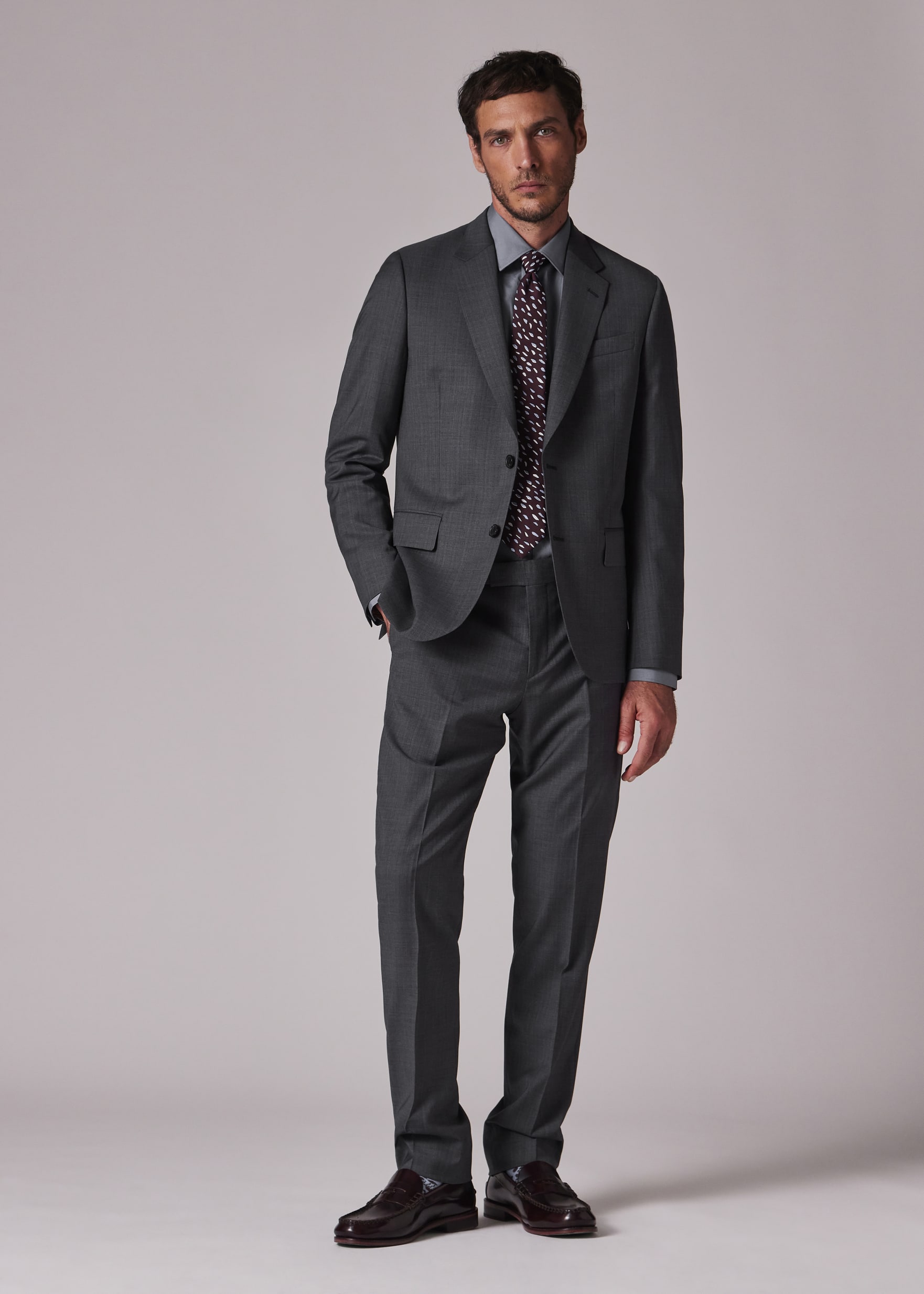 Men's Tailored-Fit Grey Stripe Tropical Wool Suit