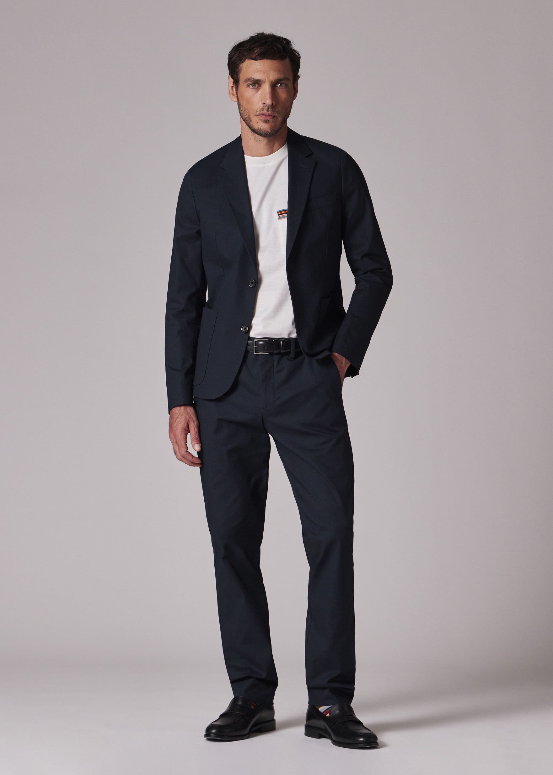 Paul Smith ネイビー ビジネスジャケット Men's Mid-Fit Navy Stretch Organic Cotton Unlined Blazer