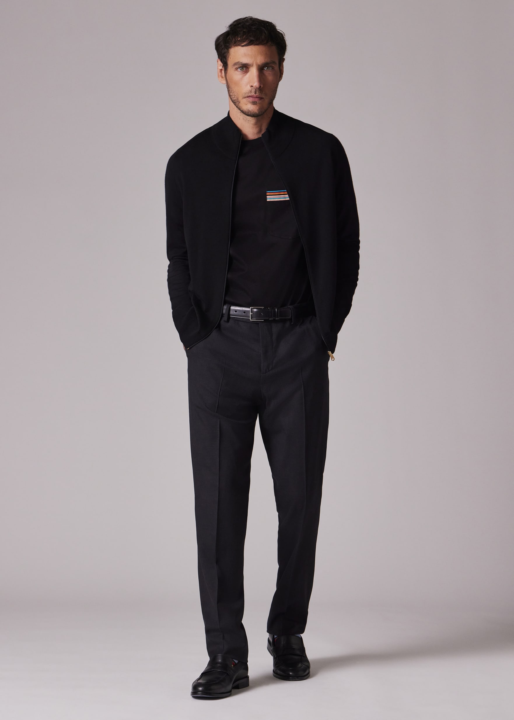 Men's Black Merino Wool Full Zip Cardigan