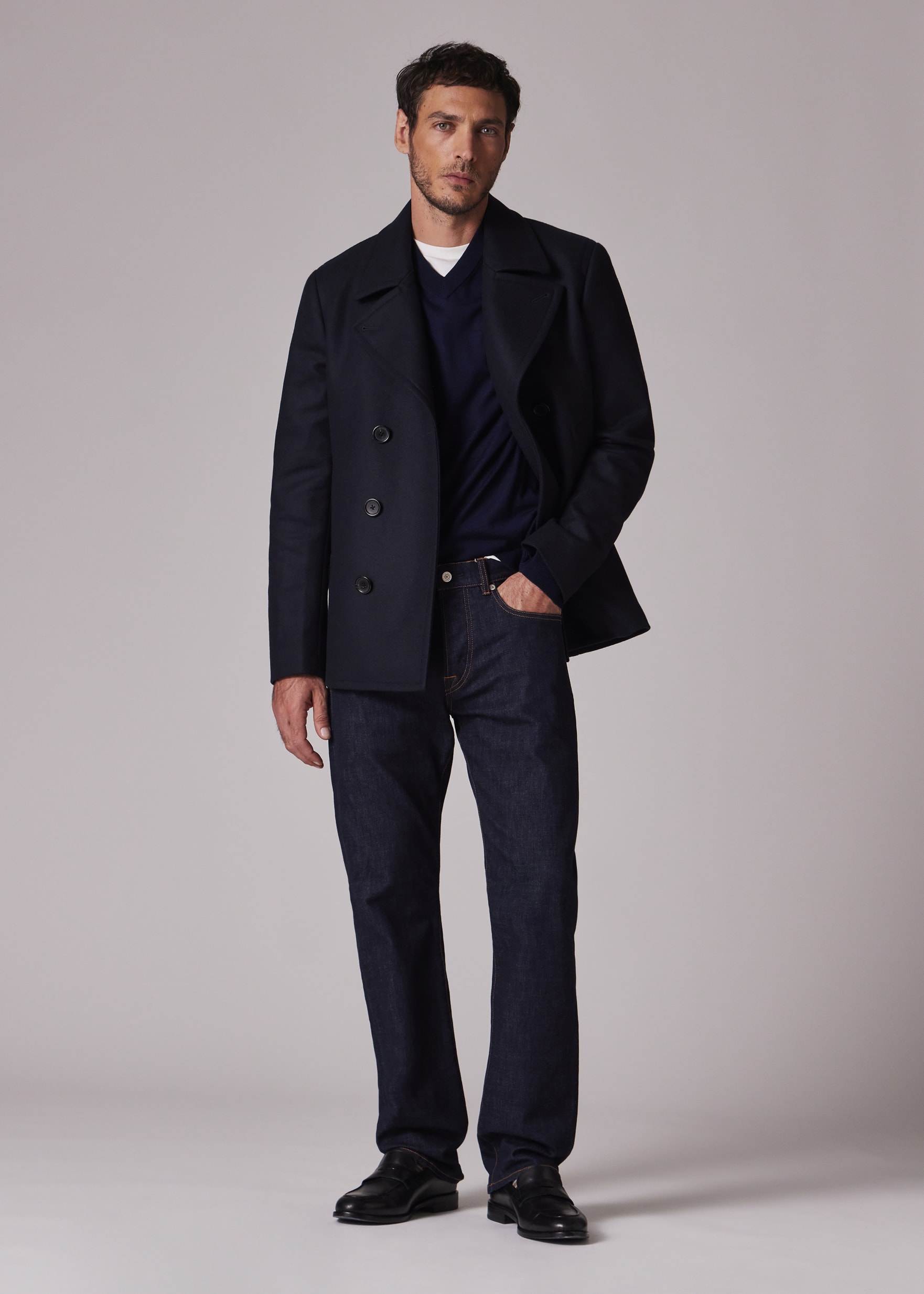 Navy Wool-Cashmere Pea Coat
