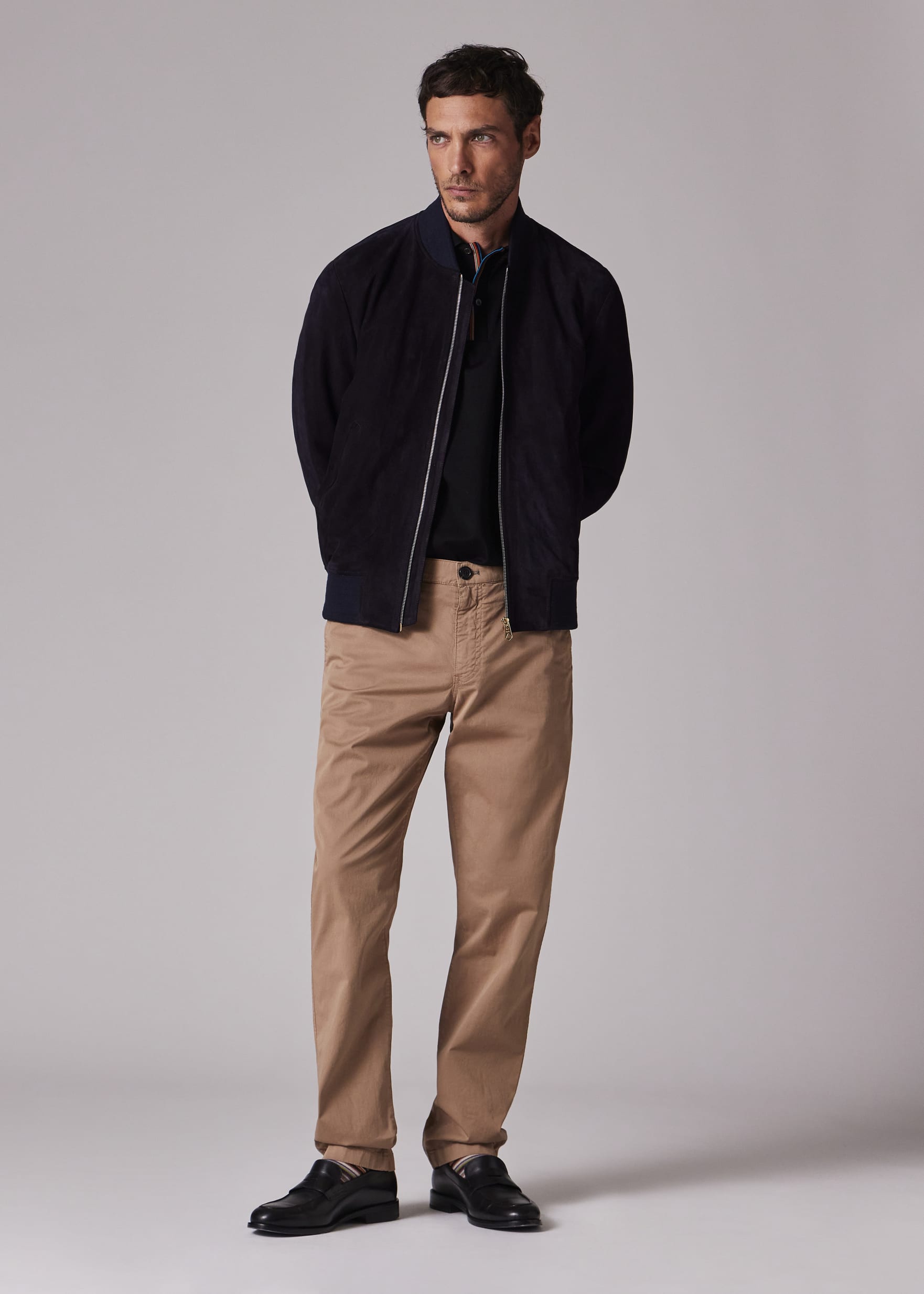 Men's Dark Navy Suede Bomber Jacket