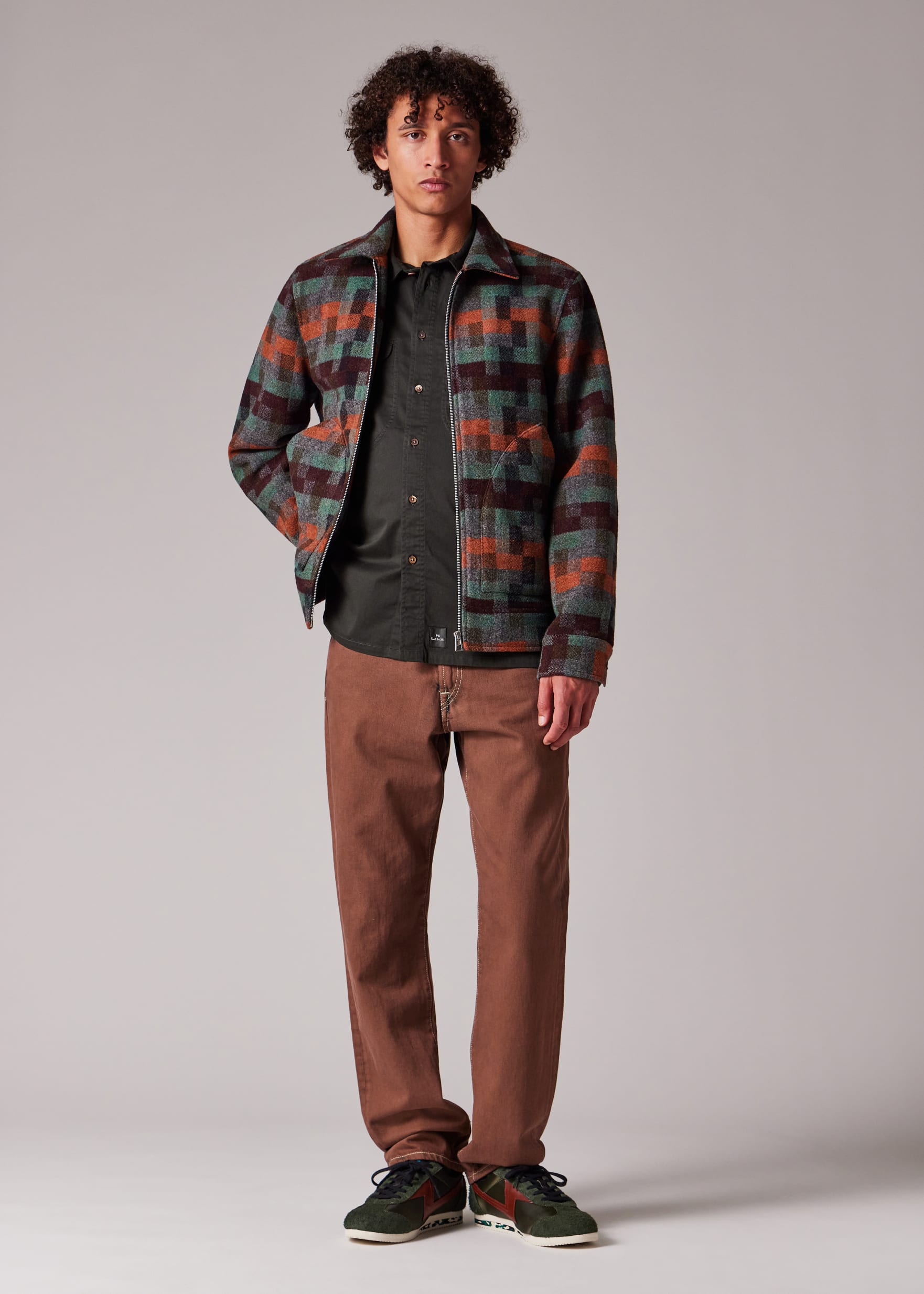 Men's Teal Jacquard Check Wool Zip Jacket