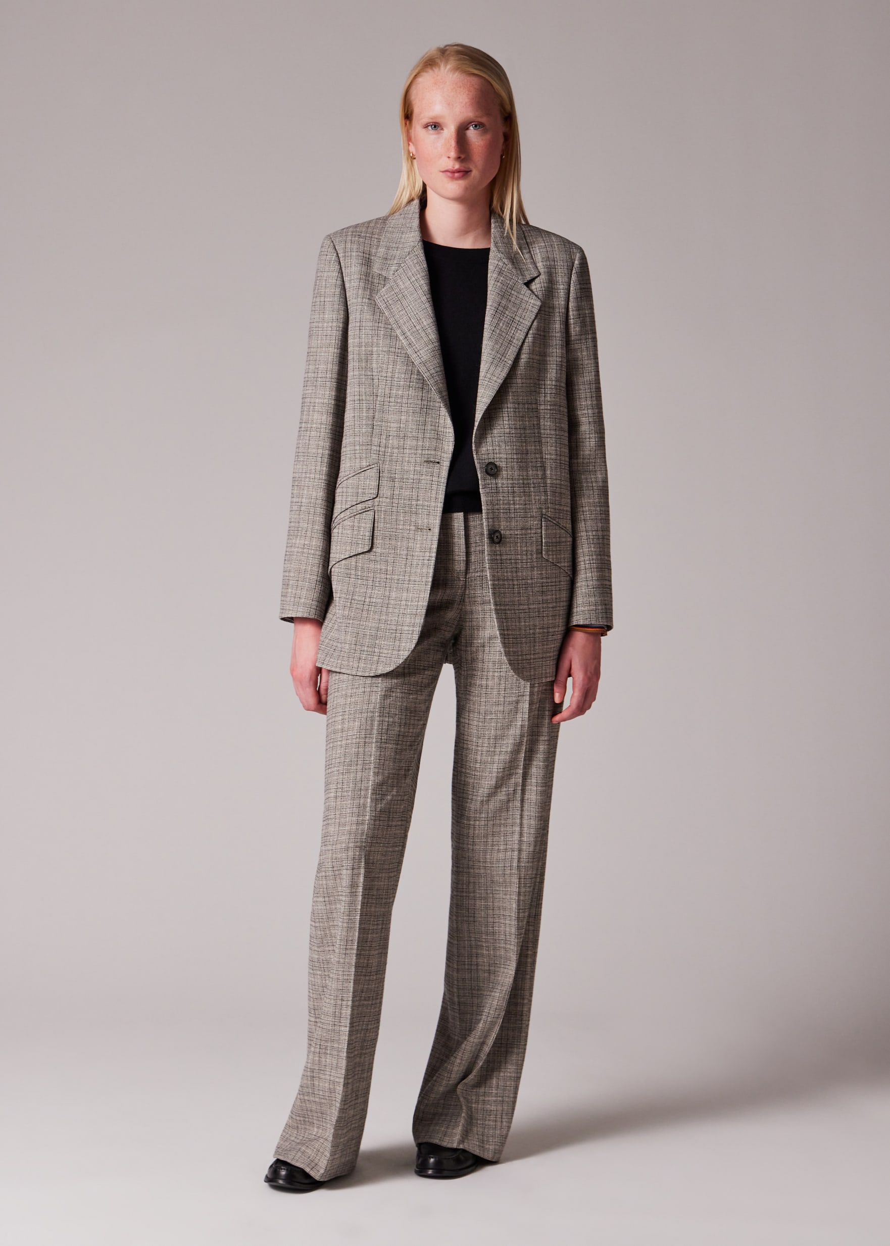 Women's Grey Textured Check Wool-Blend Blazer
