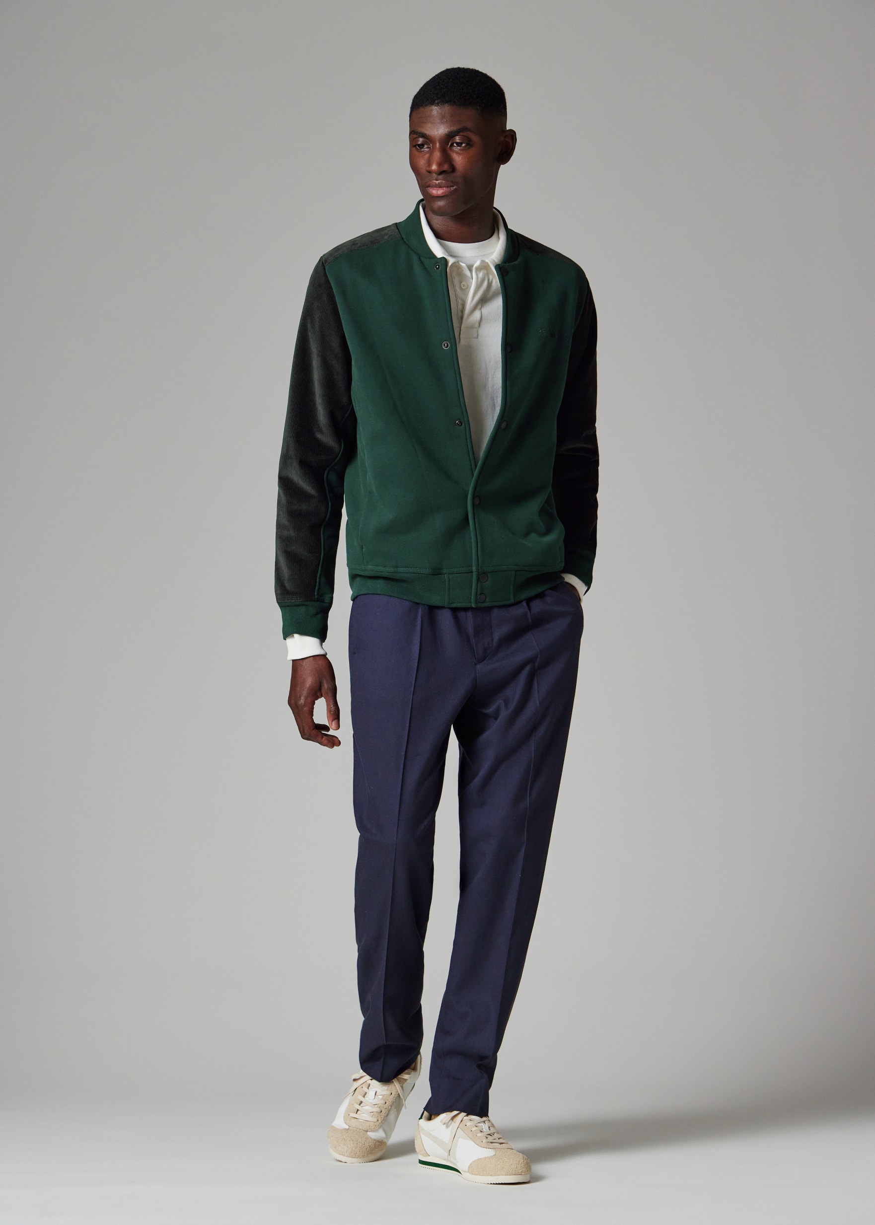 Men's Dark Green Mix-Up Jersey Bomber Jacket