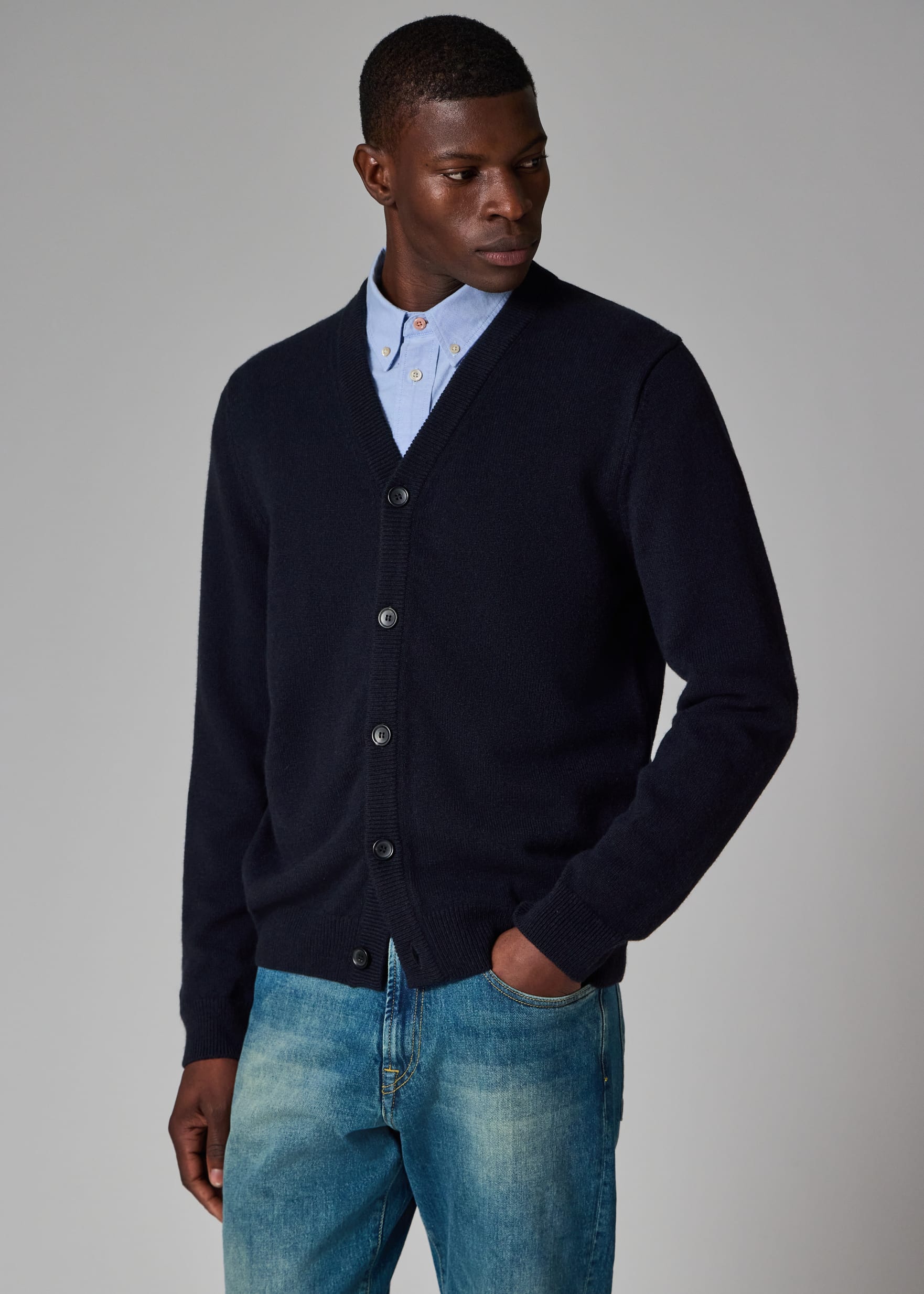 Hooded Cardi - Merino - Navy - Stripe trims - Pre-Order