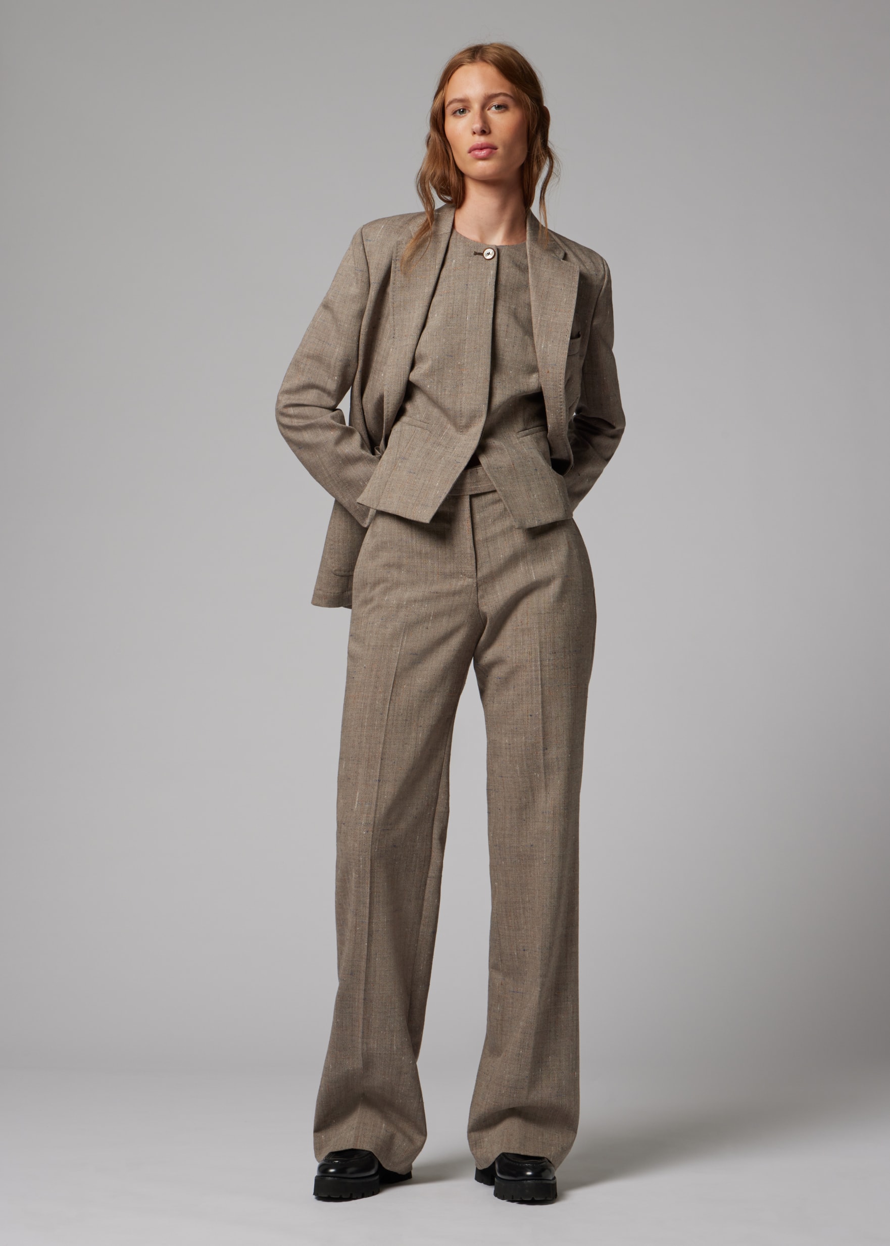 Women's Unlined Brown Flecked Wool-Viscose Blazer