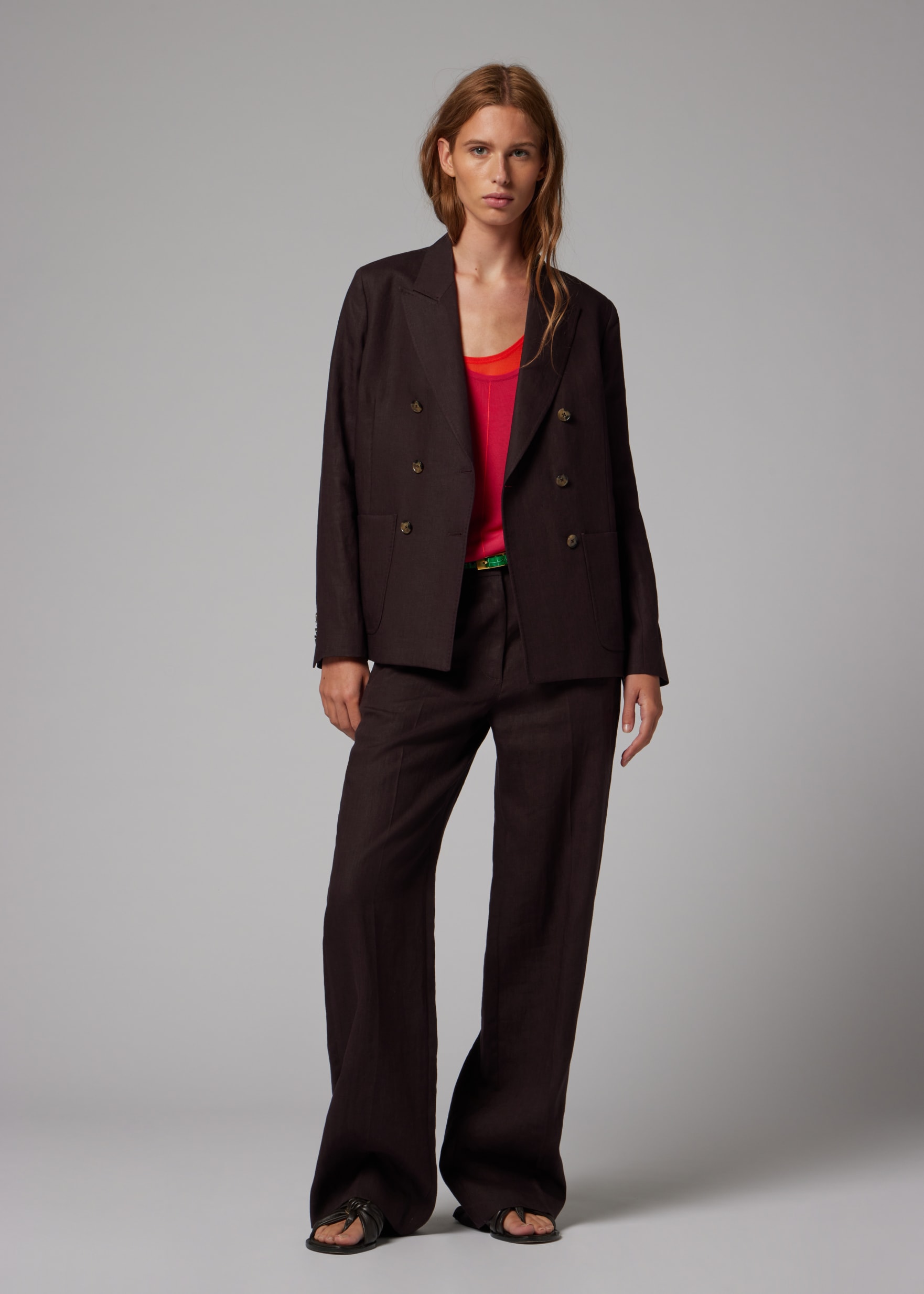 Women's Aubergine Linen Wide-Leg Trousers Paul Smith