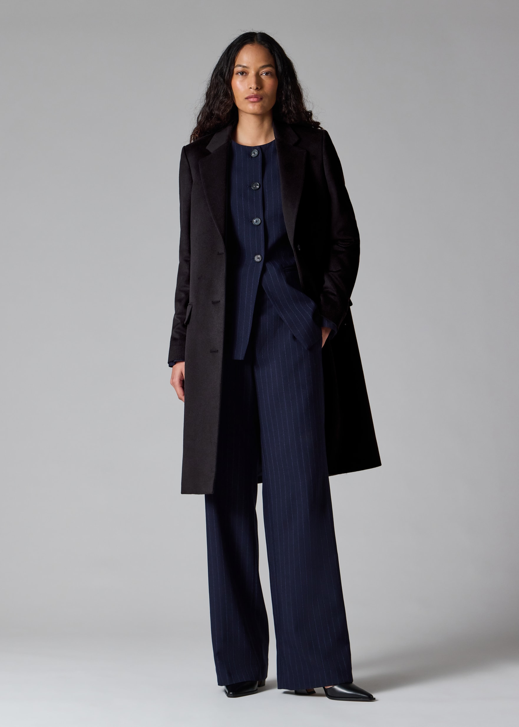 Women's Navy Blue Cashmere-Blend Epsom Coat