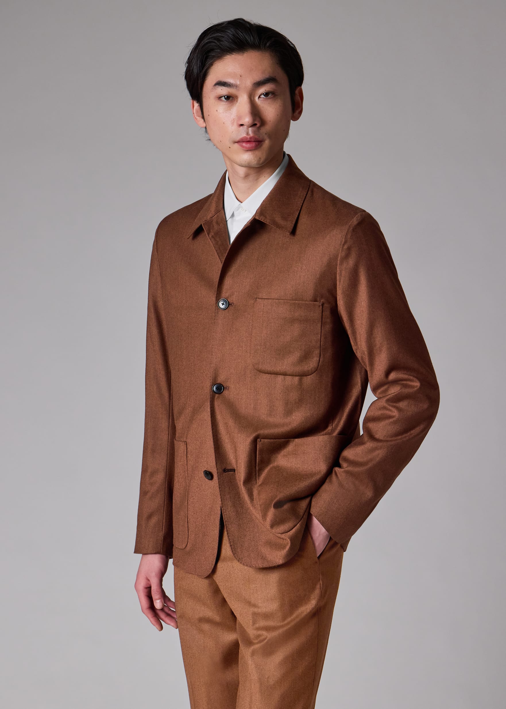 Men's Cinnamon Overdyed Wool-Cashmere Flannel Work Jacket