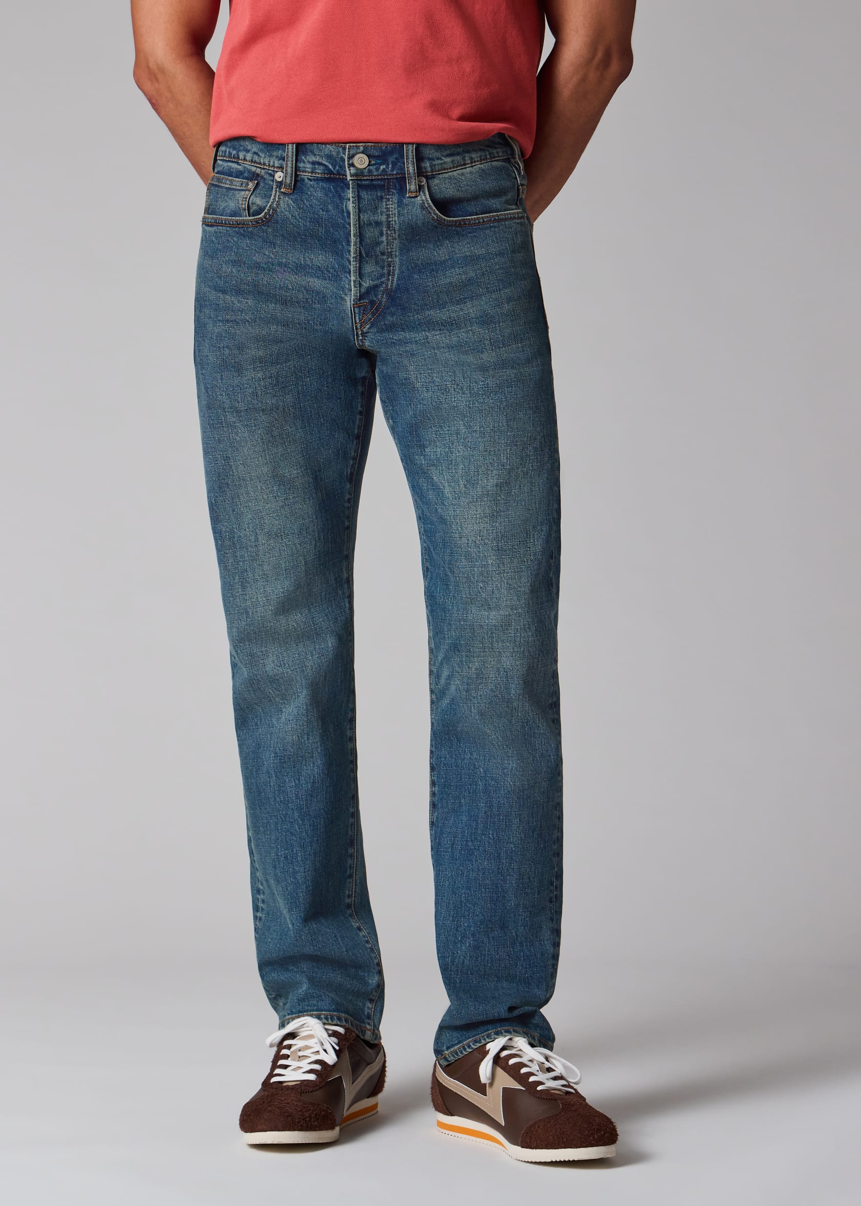 Standard-Fit 11.8oz 'Crosshatch Stretch' Blue-Rinse Jeans