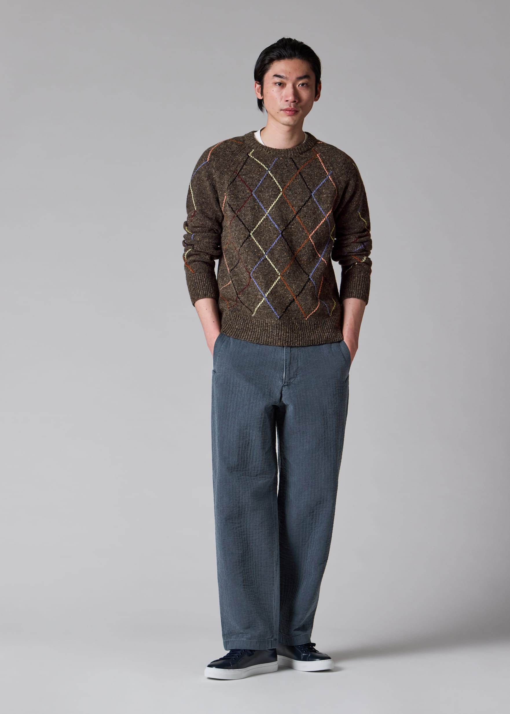 Men's Brown Flecked Wool-Blend Argyle Sweater