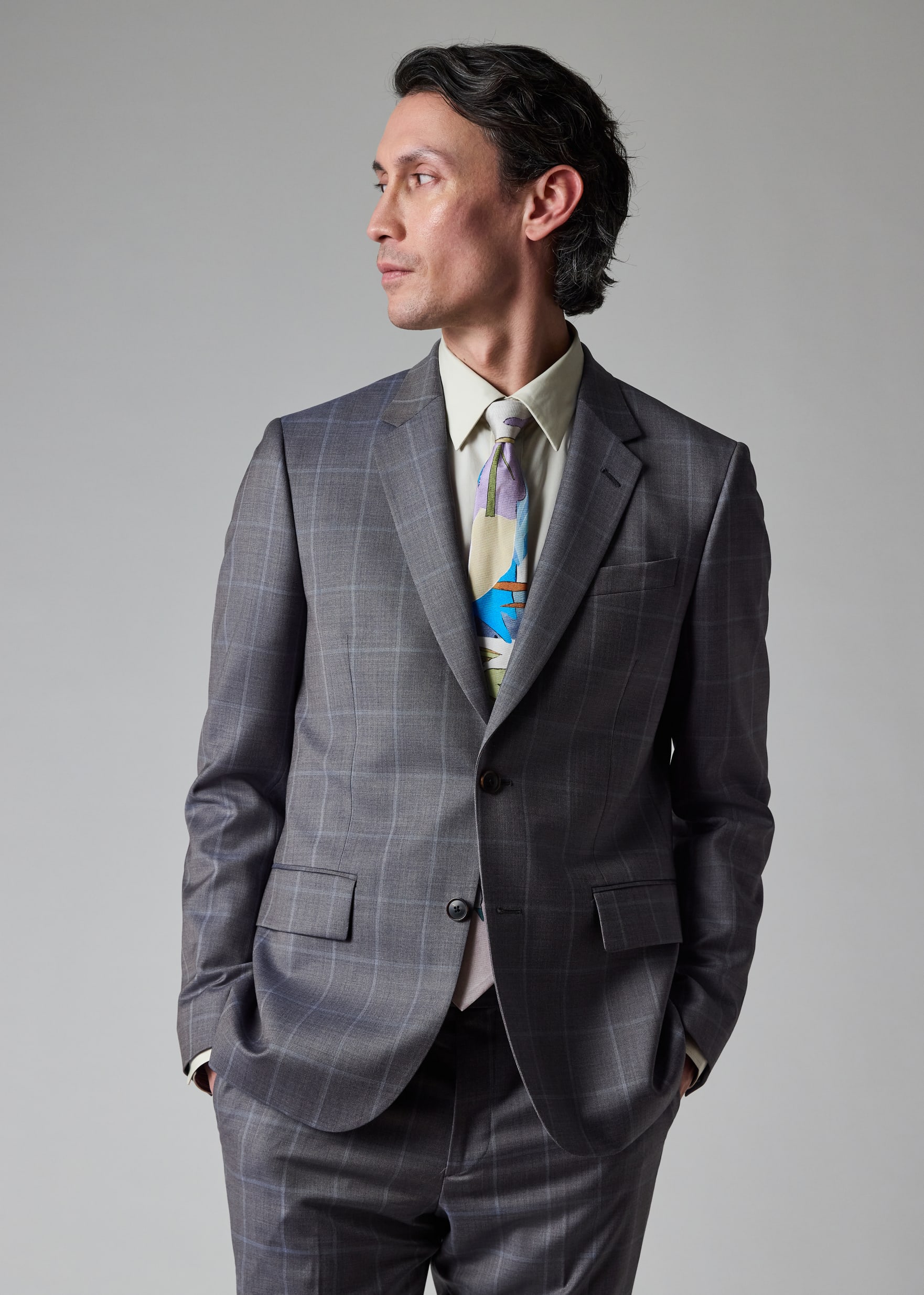 Paul Smith SOHO FIT ビジネススーツ　Ｌ　グレー　チェック Men's Tailored-Fit Grey Windowpane Check Wool Suit