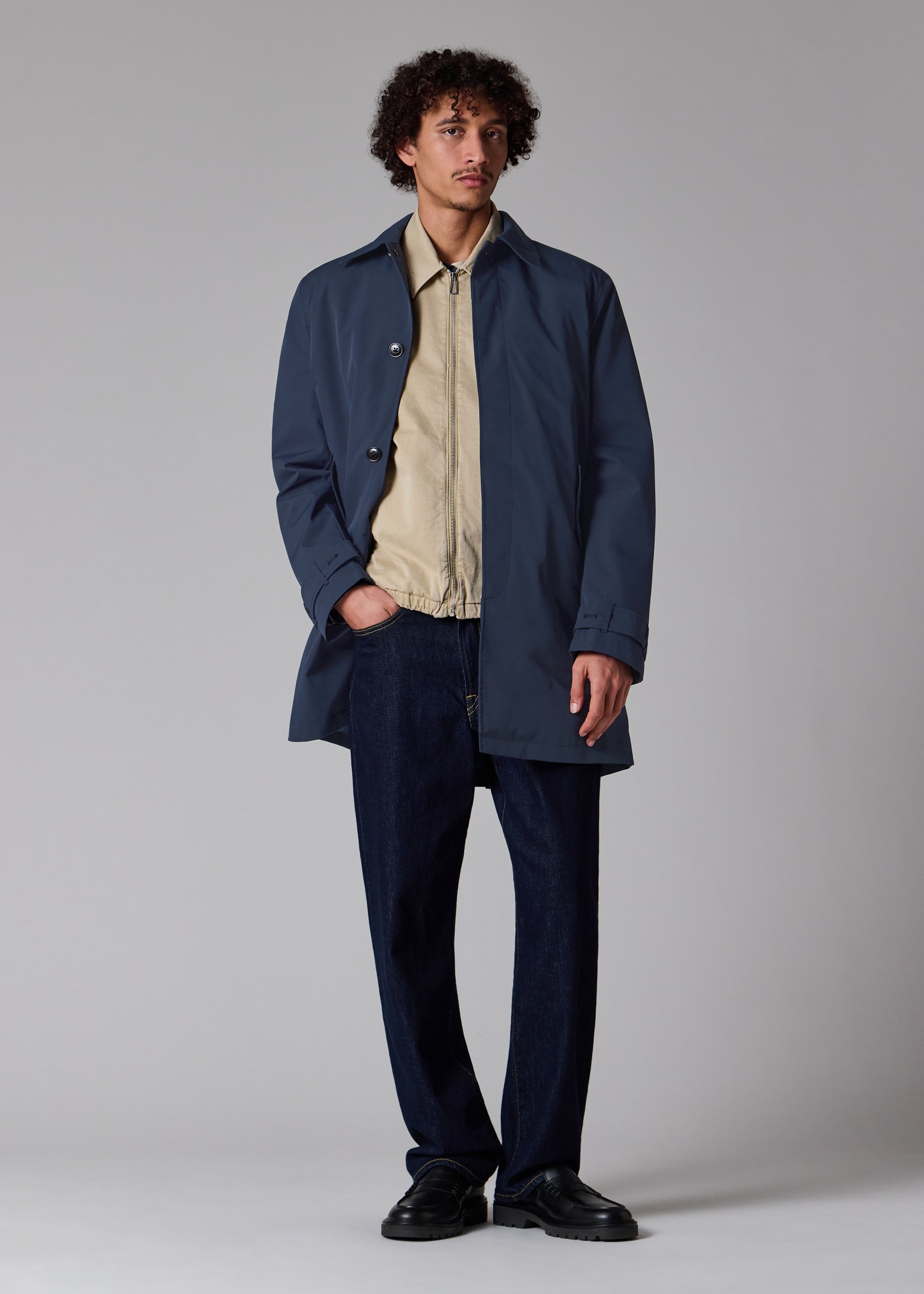 Men's Navy Recycled-Polyester Mac with Removable Lining