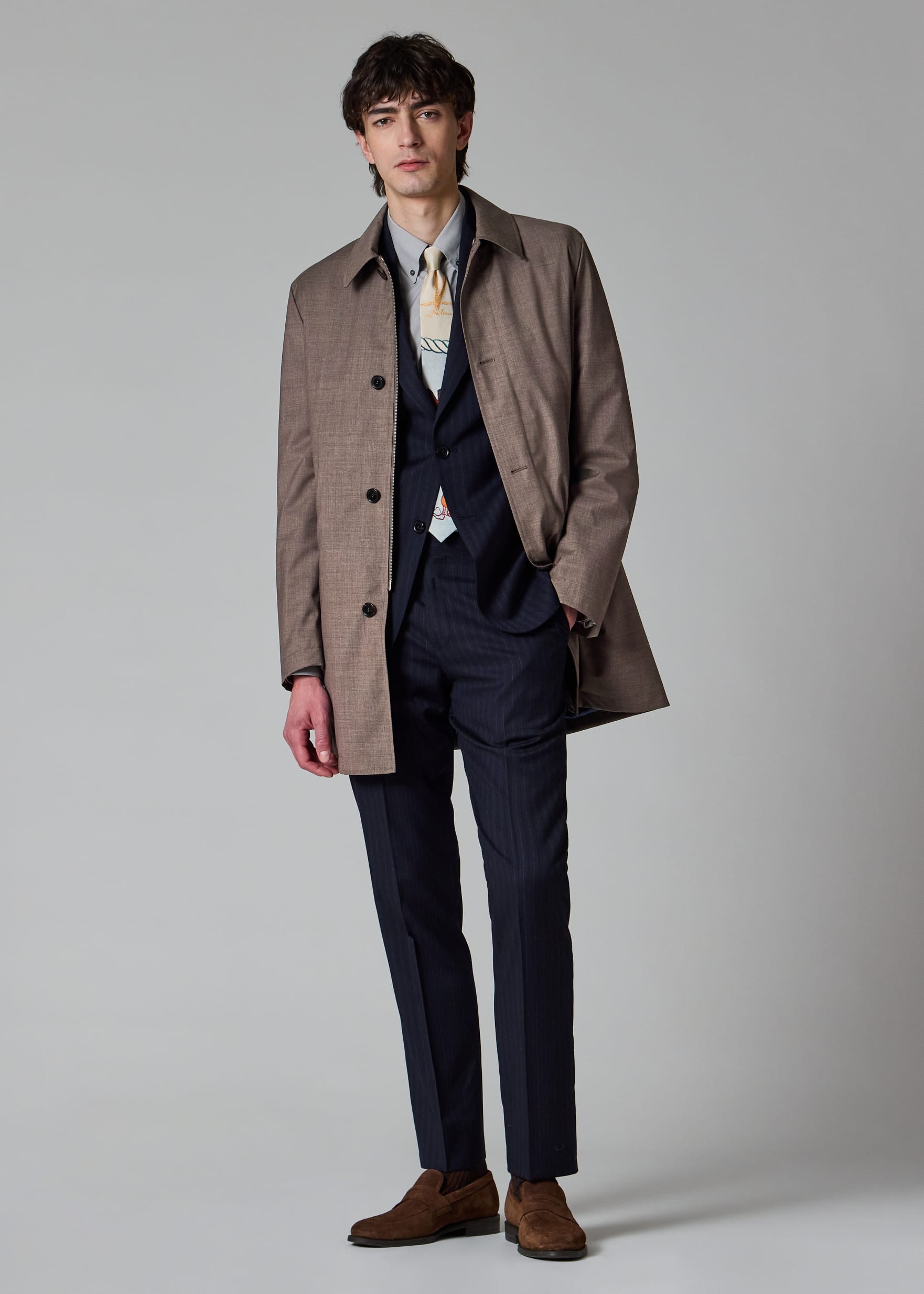 Men's Brown Melange 'Storm System' Wool Mac With Detachable Gilet