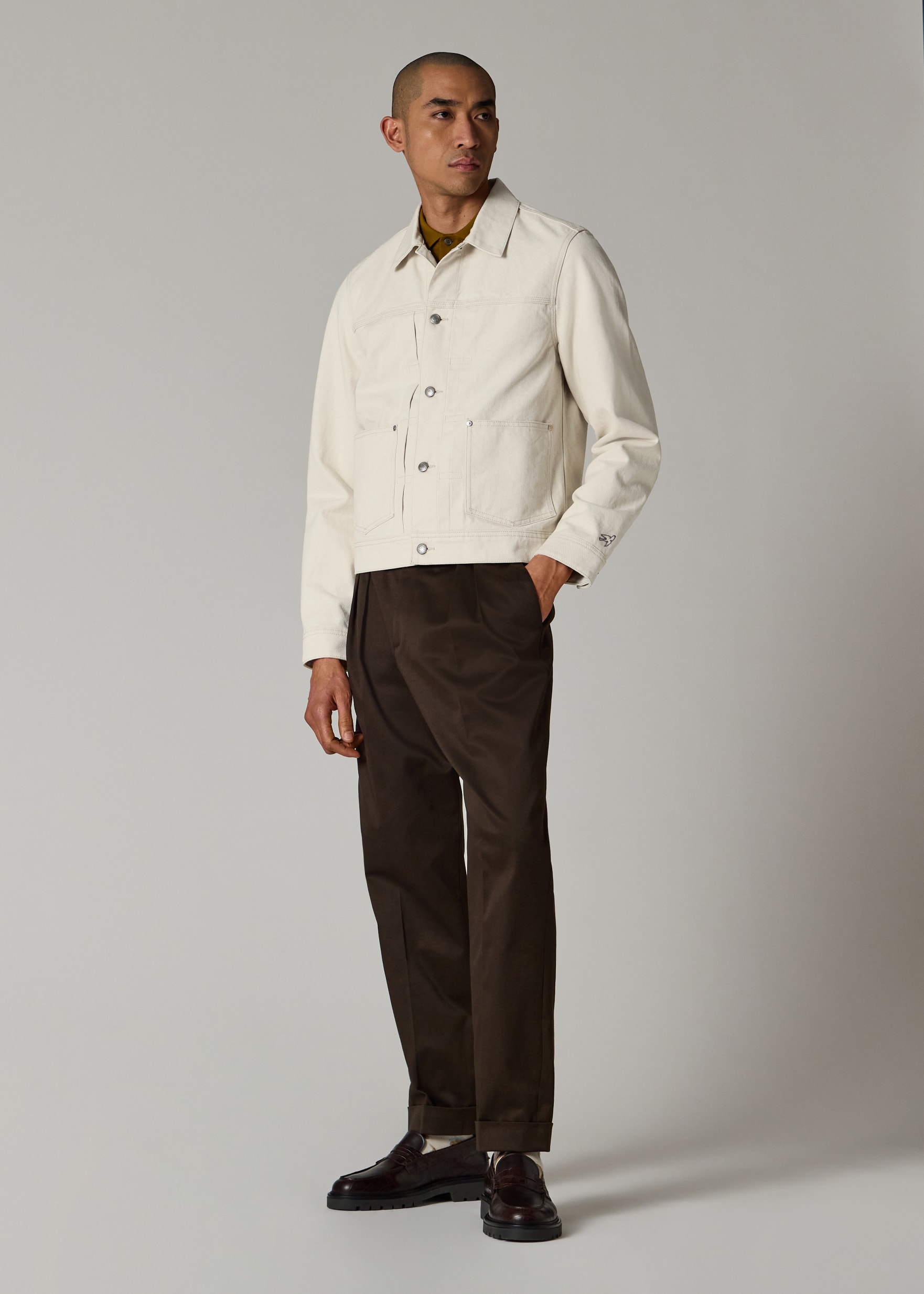 Men's Ecru Pleated Denim Jacket