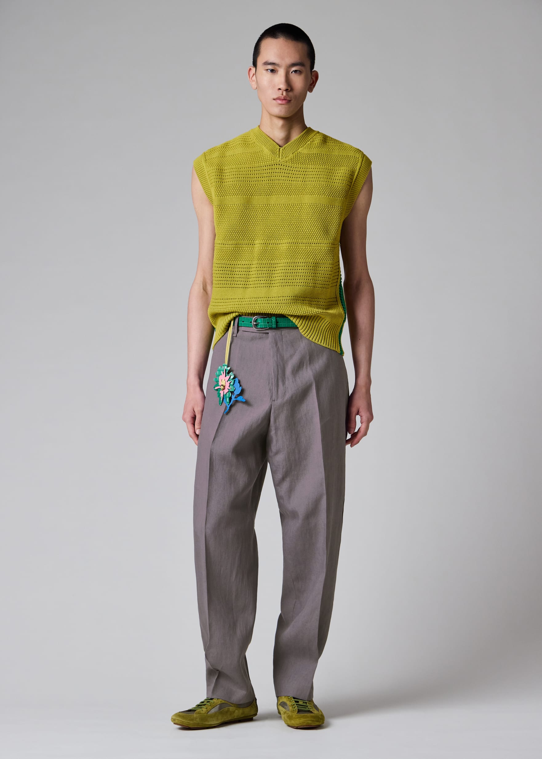 Men's Lime Textured Cotton Knitted Vest