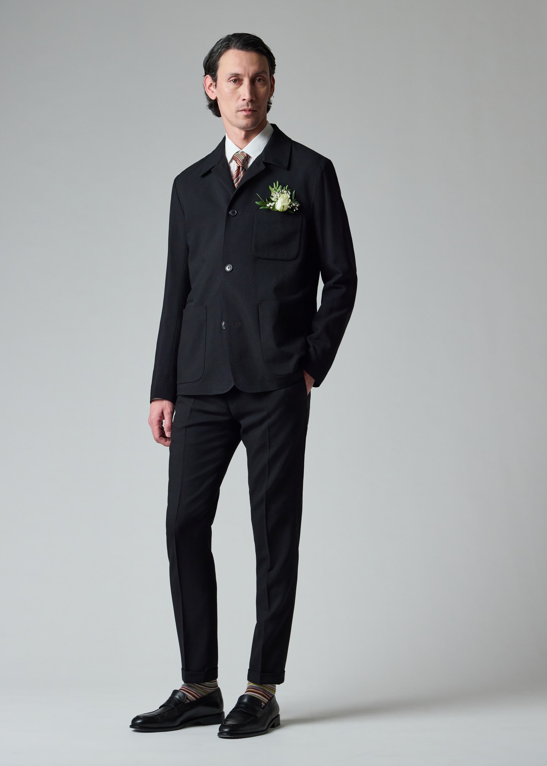 Men's Black Two-Ply Hopsack Wool Work Jacket