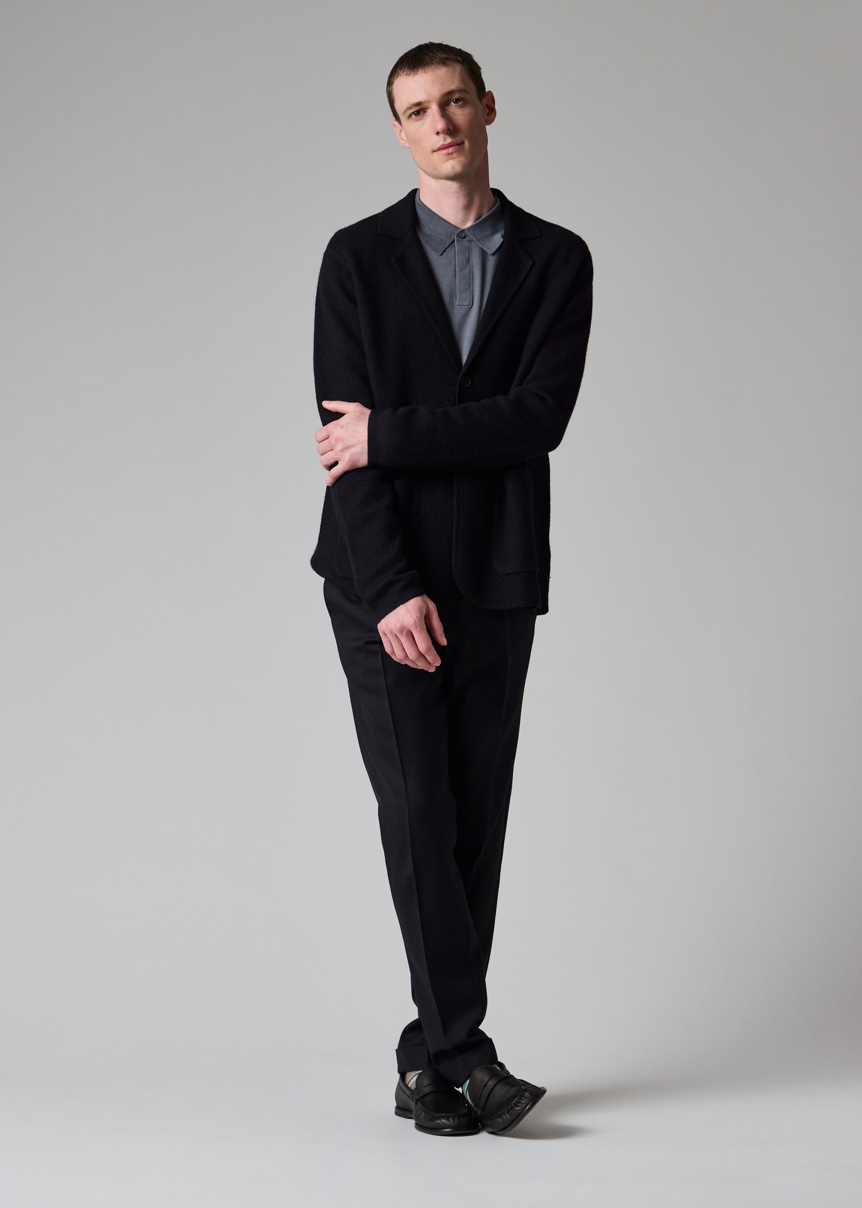 Men's Black Merino Wool Knitted Cardigan Blazer