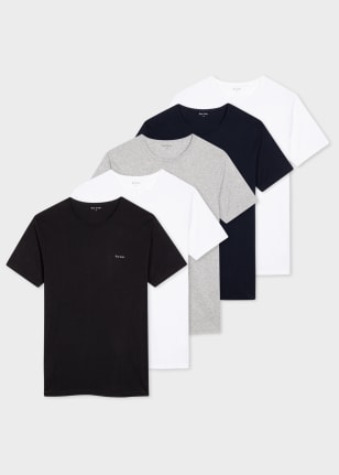 Front View - Mixed Colour Organic Cotton Logo Lounge T-Shirts Five Pack Paul Smith
