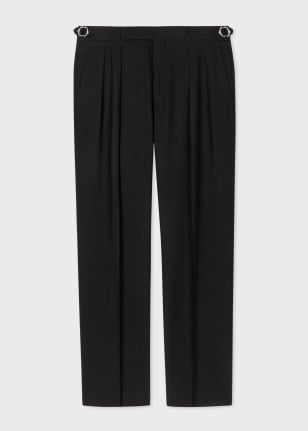 Front View - Black Double-Pleat Wool Trousers Paul Smith
