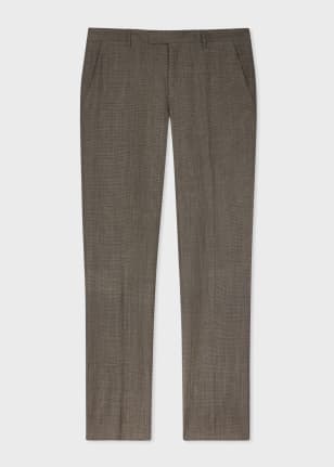 Front view - Brown Micro Houndstooth Wool-Mohair Straight Leg Trousers Paul Smith