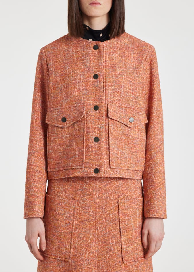 Model View - Women's Orange Tweed Cocoon Skirt Suit by Paul Smith