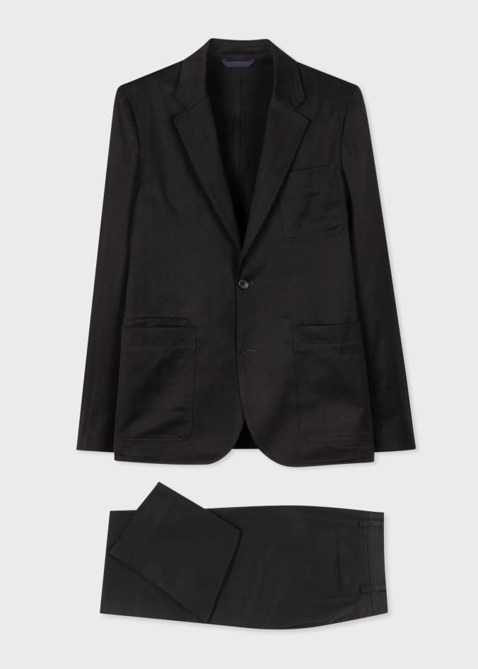 Casual-Fit Black Herringbone Organic-Cotton Suit