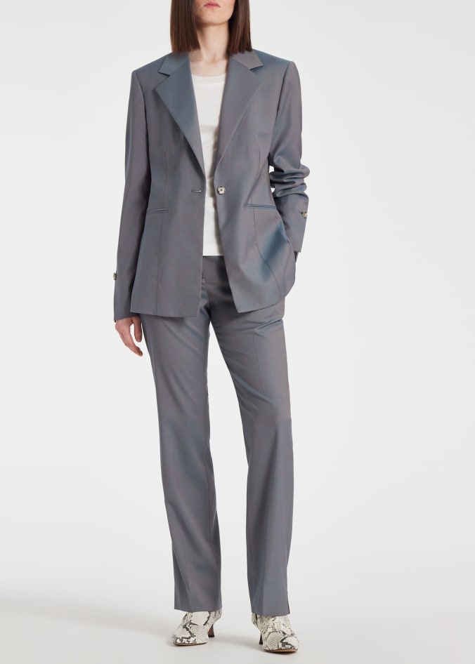 Model View - Women's Light Blue Tonic Wool Slim-Fit Suit by Paul Smith