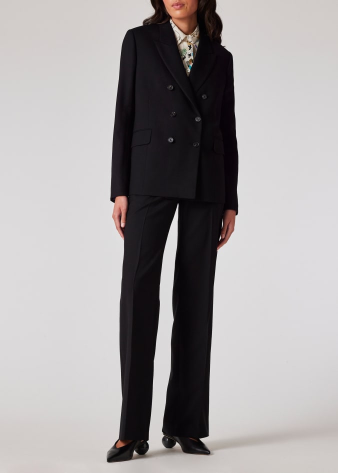 Model View - Women's 'A Suit To Travel In' - Black Wool Double Breasted Suit by Paul Smith