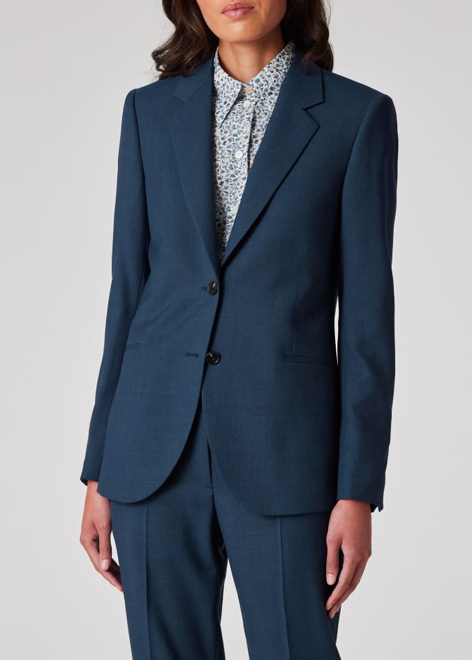 Model View - A Suit To Travel In - Women's Petrol Blue Slim-Fit Wool Suit Paul Smith