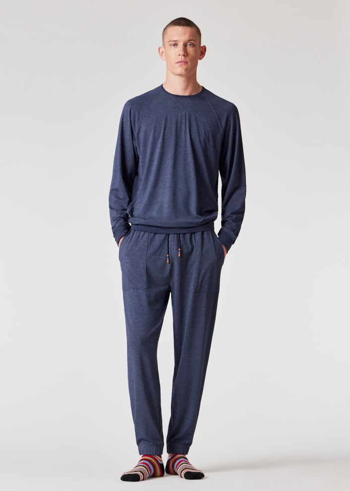 Model View - Denim Blue Modal-Blend Lounge Pants Paul Smith