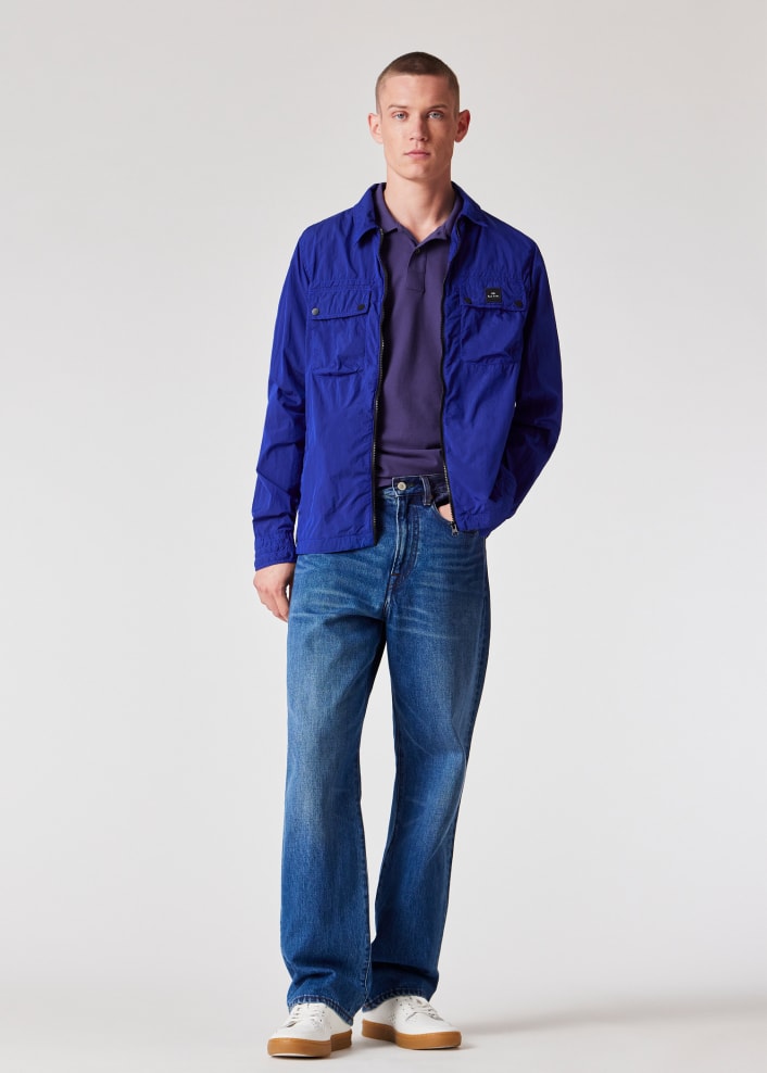 Model View - Cobalt Blue Recycled-Nylon Zip Shirt Jacket Paul Smith